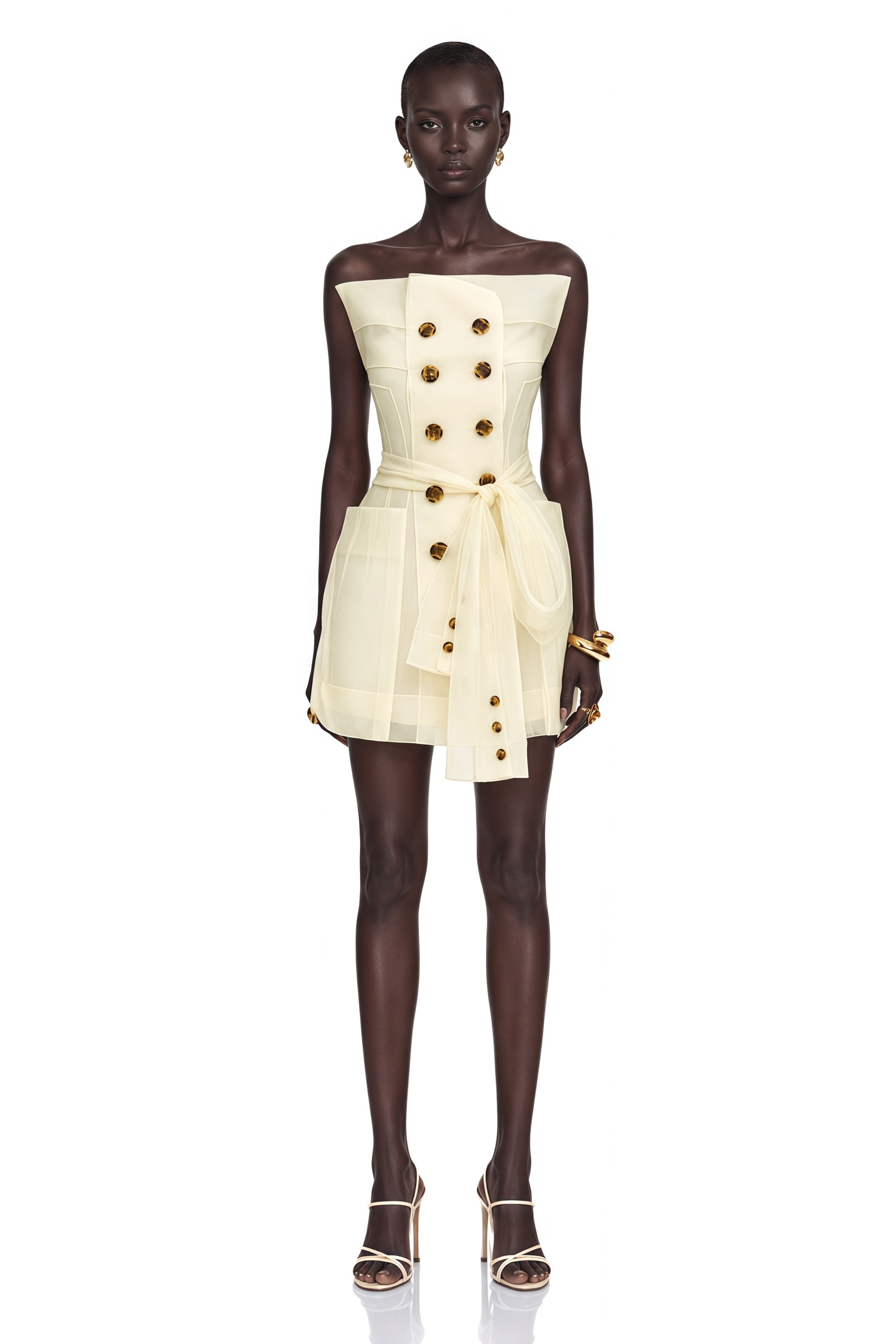 Polliana White Double Breasted Organza Mini Dress