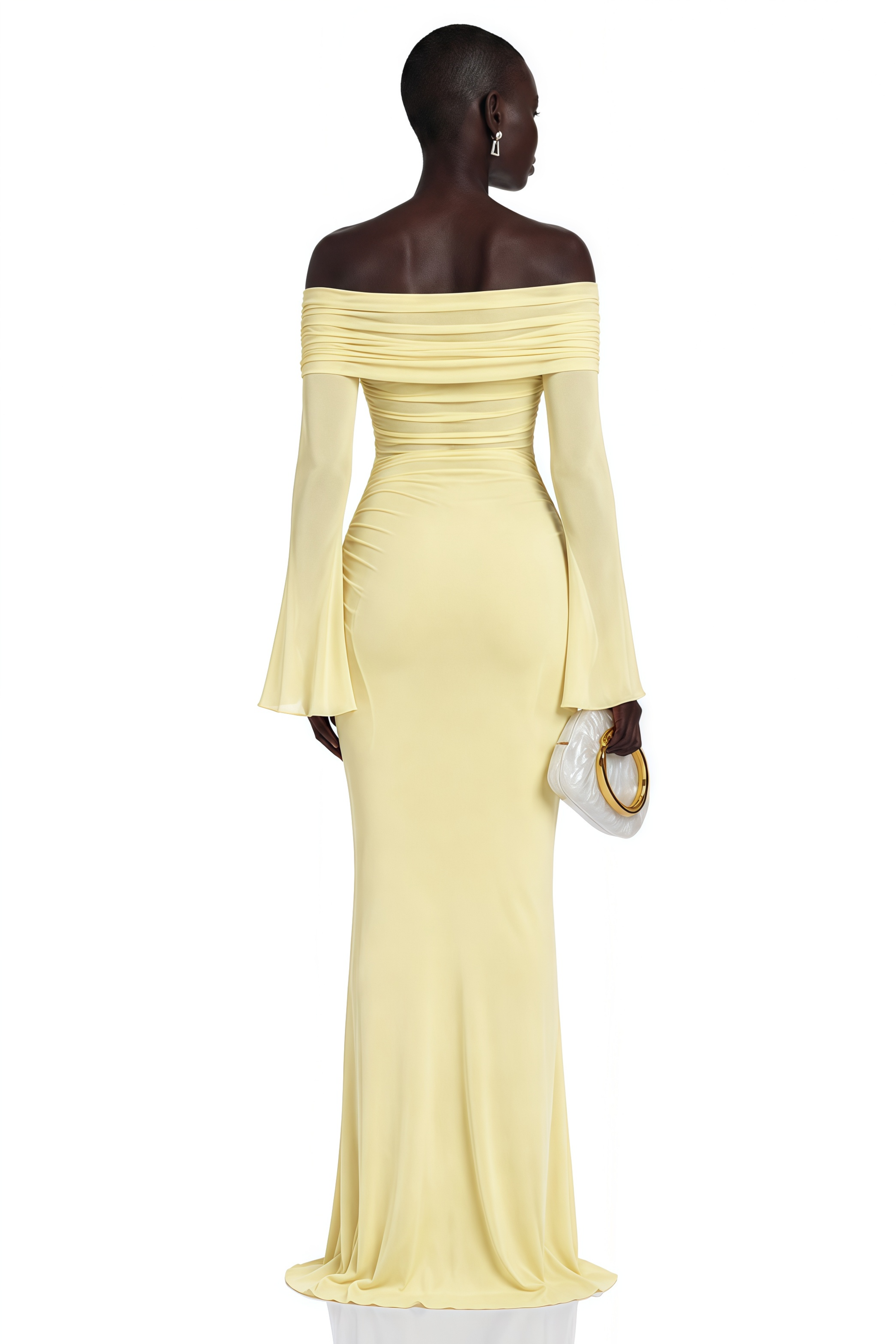 Ninon Yellow Off Shoulder Ruched Maxi Dress