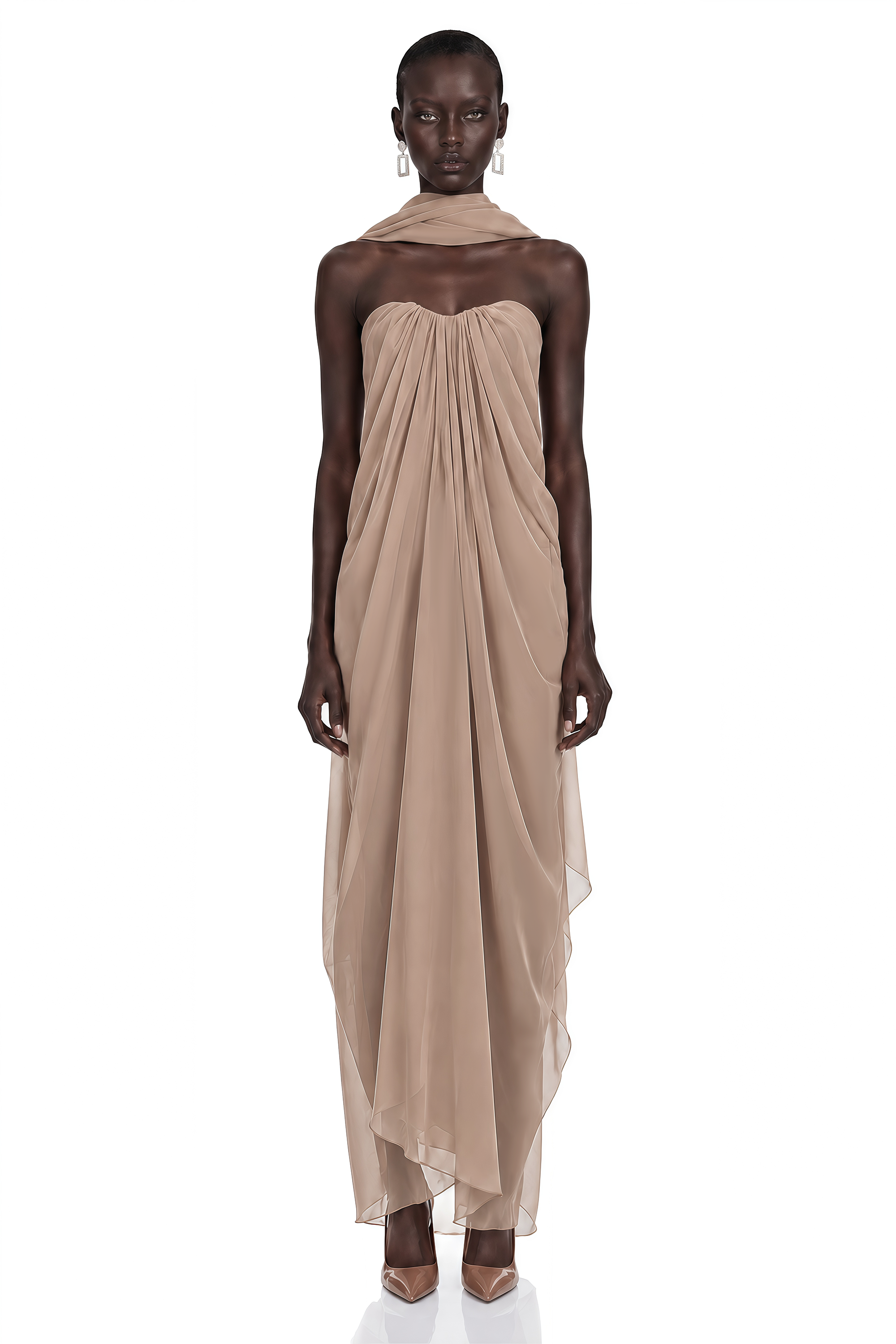 brown strapless dress with scarf Chaya Draped Scarf-Neck Maxi – Miss Rosier 4% Elastane related:terdayu-bndeau-pltd-drss-blk-gry-chck-6 All In Favor Lace Color:Rose Water how to wear a scarf with a dress