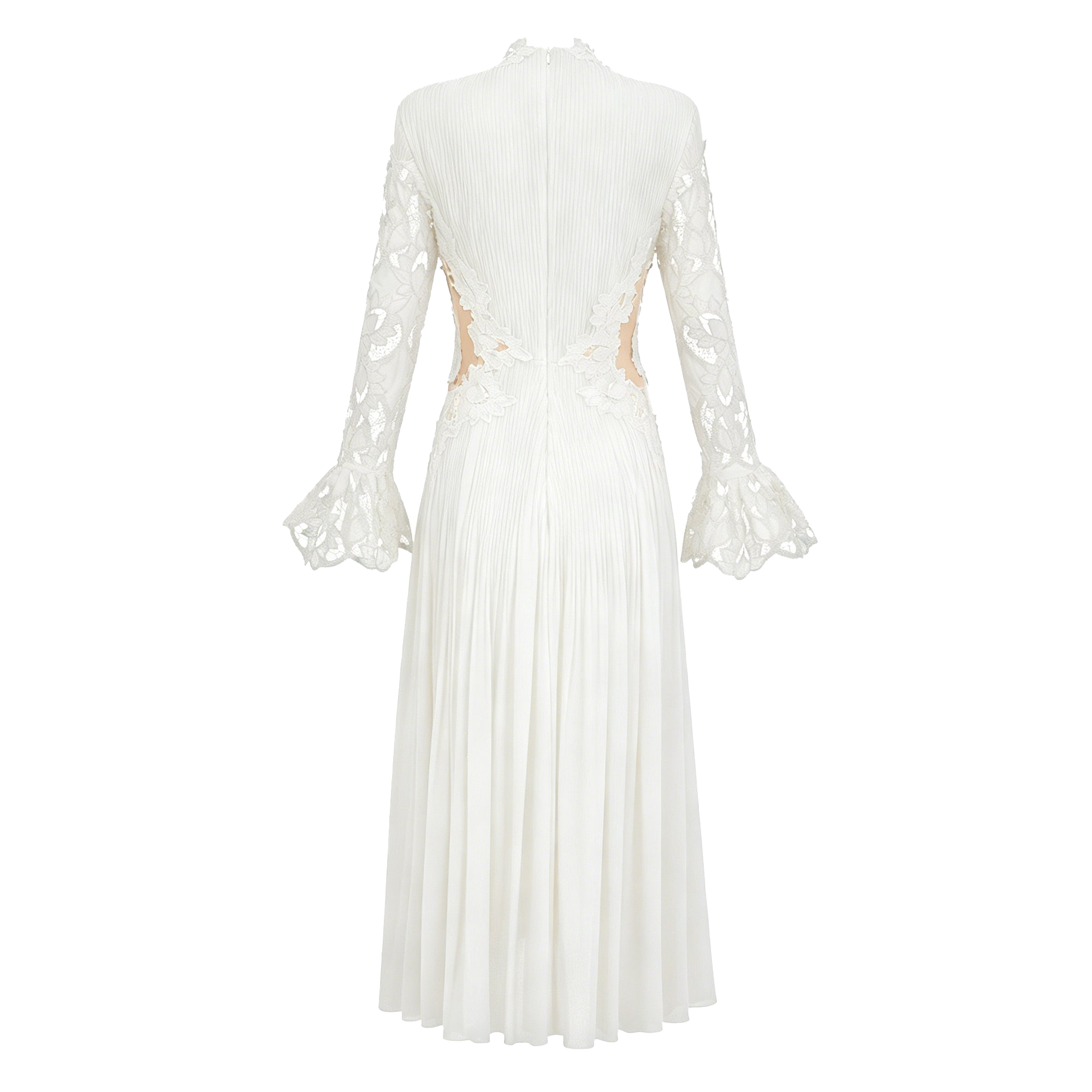 Chiara White Lace Panel Pleated Midi Dress