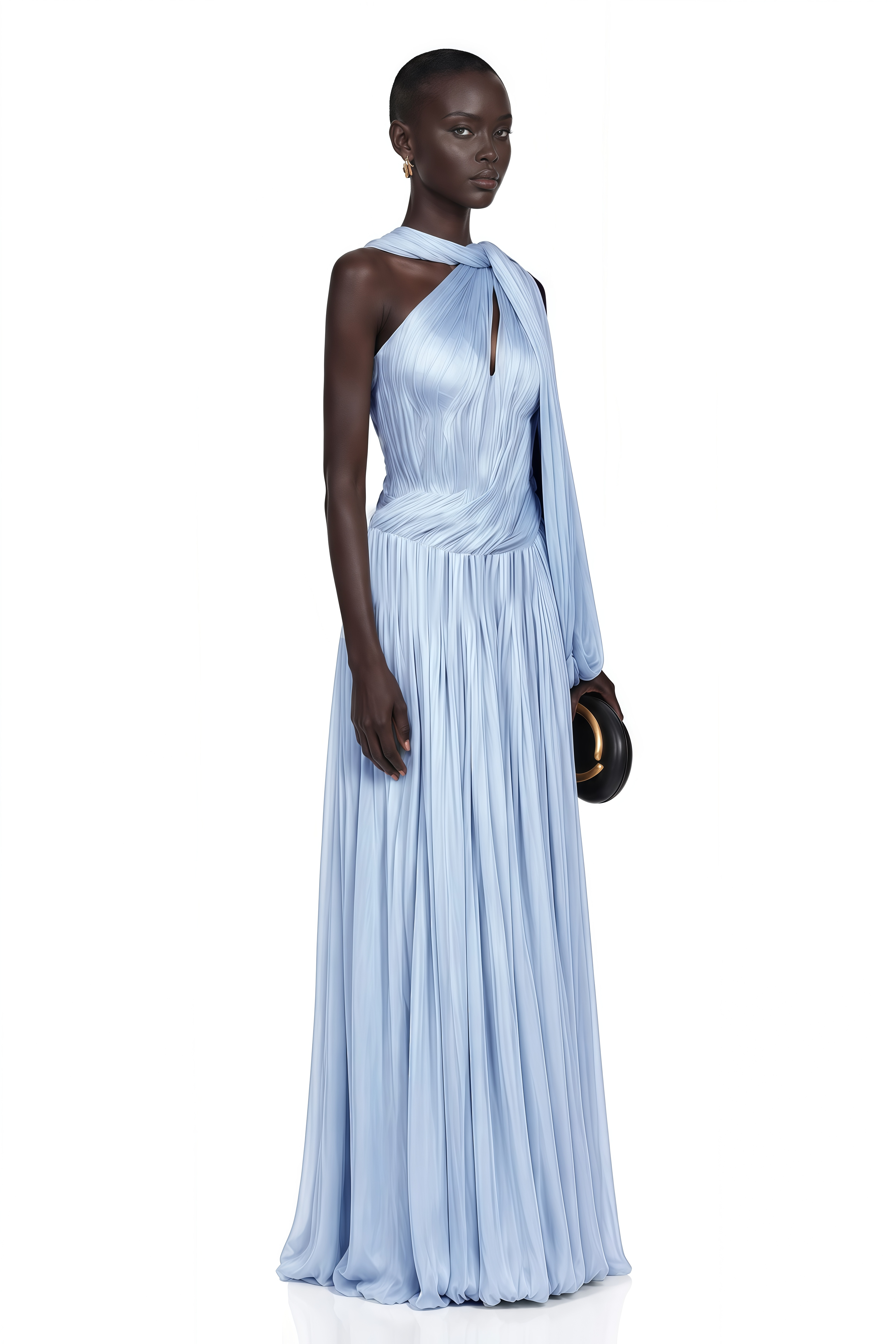 Chiara Blue Asymmetrical Pleated Maxi Dress