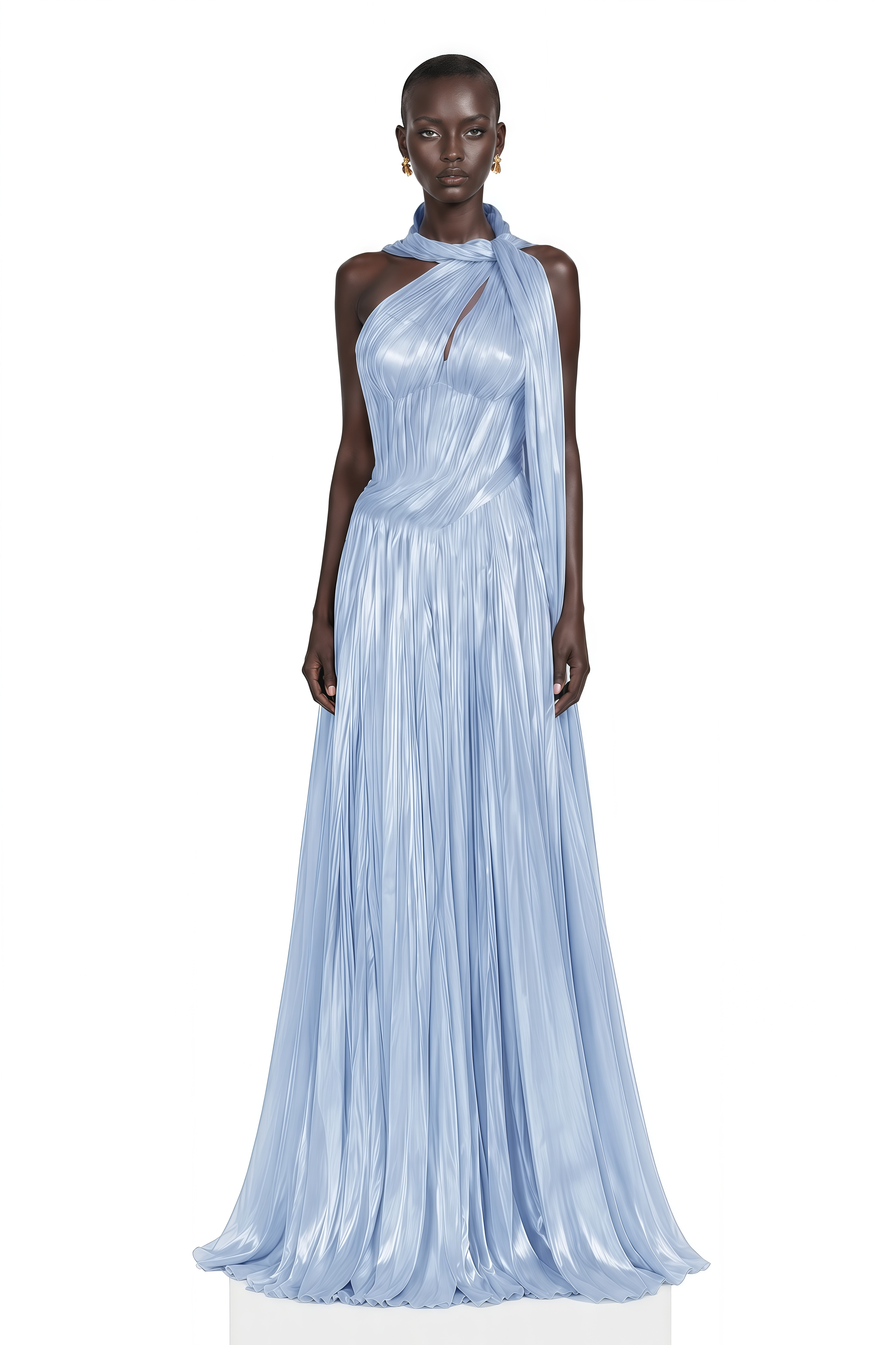 asymmetrical pleated maxi dress Chiara Blue Size:Plus Size while full lining ensures over-250 How Much Are Wedding