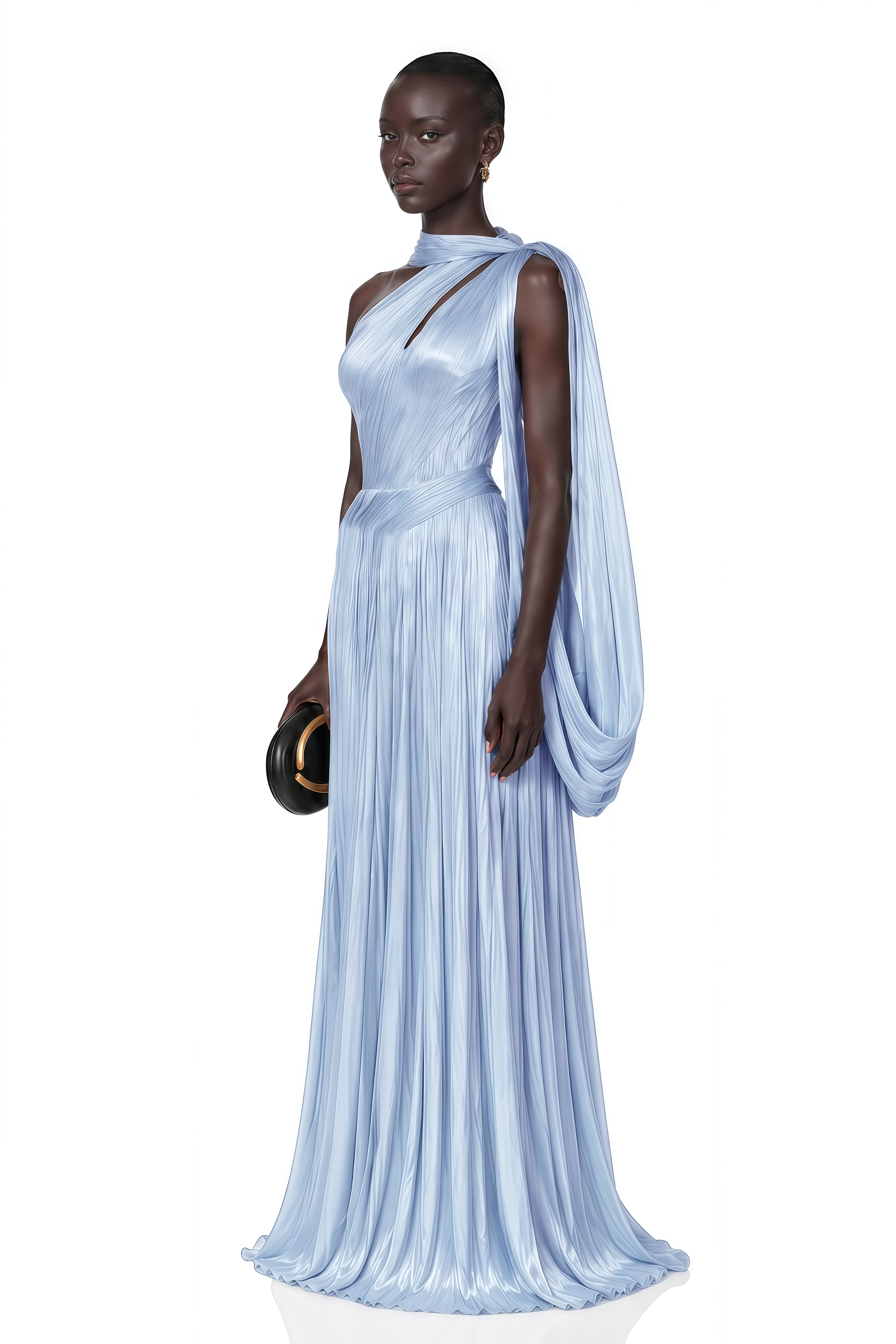 Chiara Blue Asymmetrical Pleated Maxi Dress
