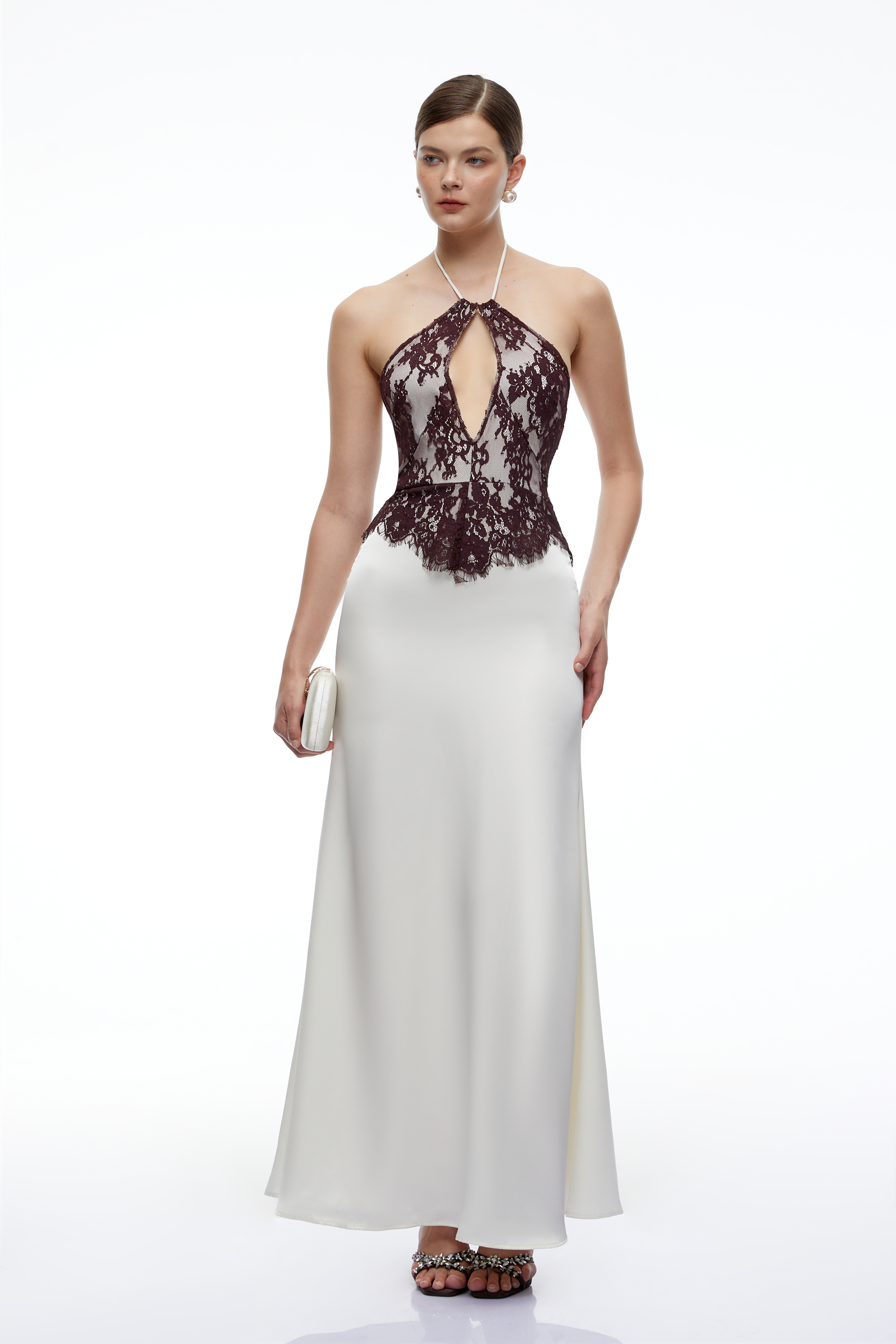 Chloe Ivory Halterneck Color-Block Maxi Dress