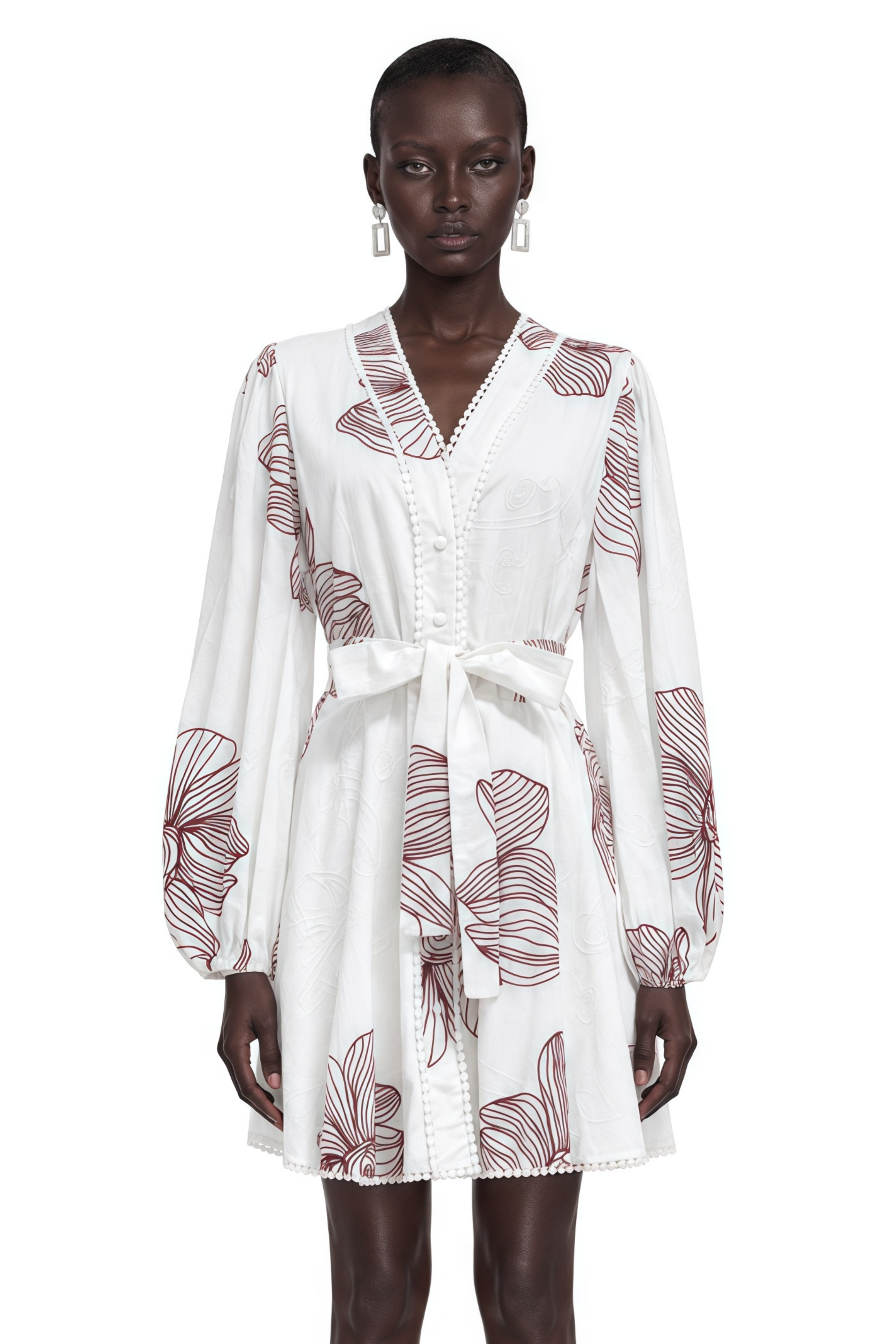 Clara White Contrast Embroidered Ruffle Mini Dress
