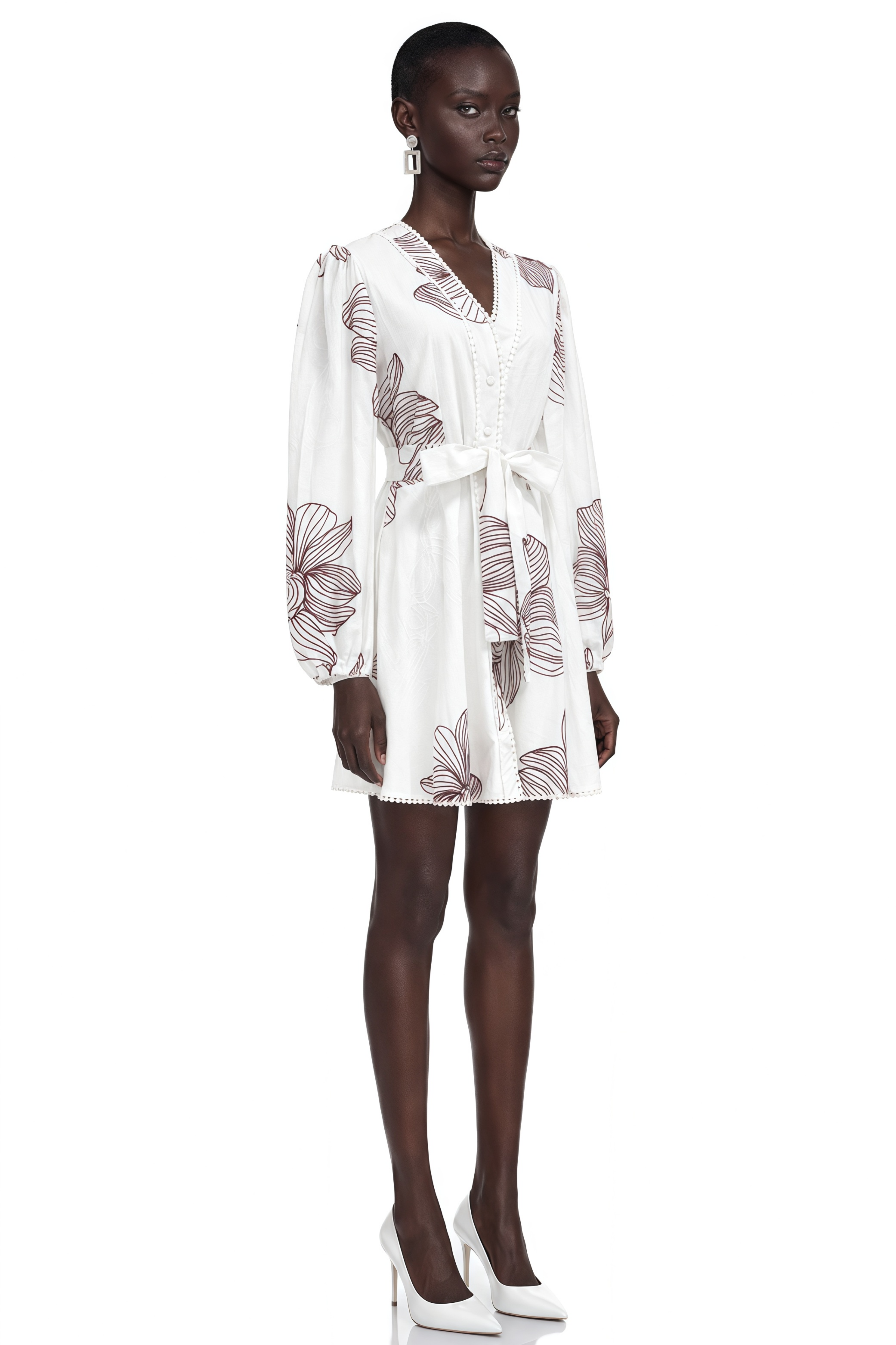 Clara White Contrast Embroidered Ruffle Mini Dress