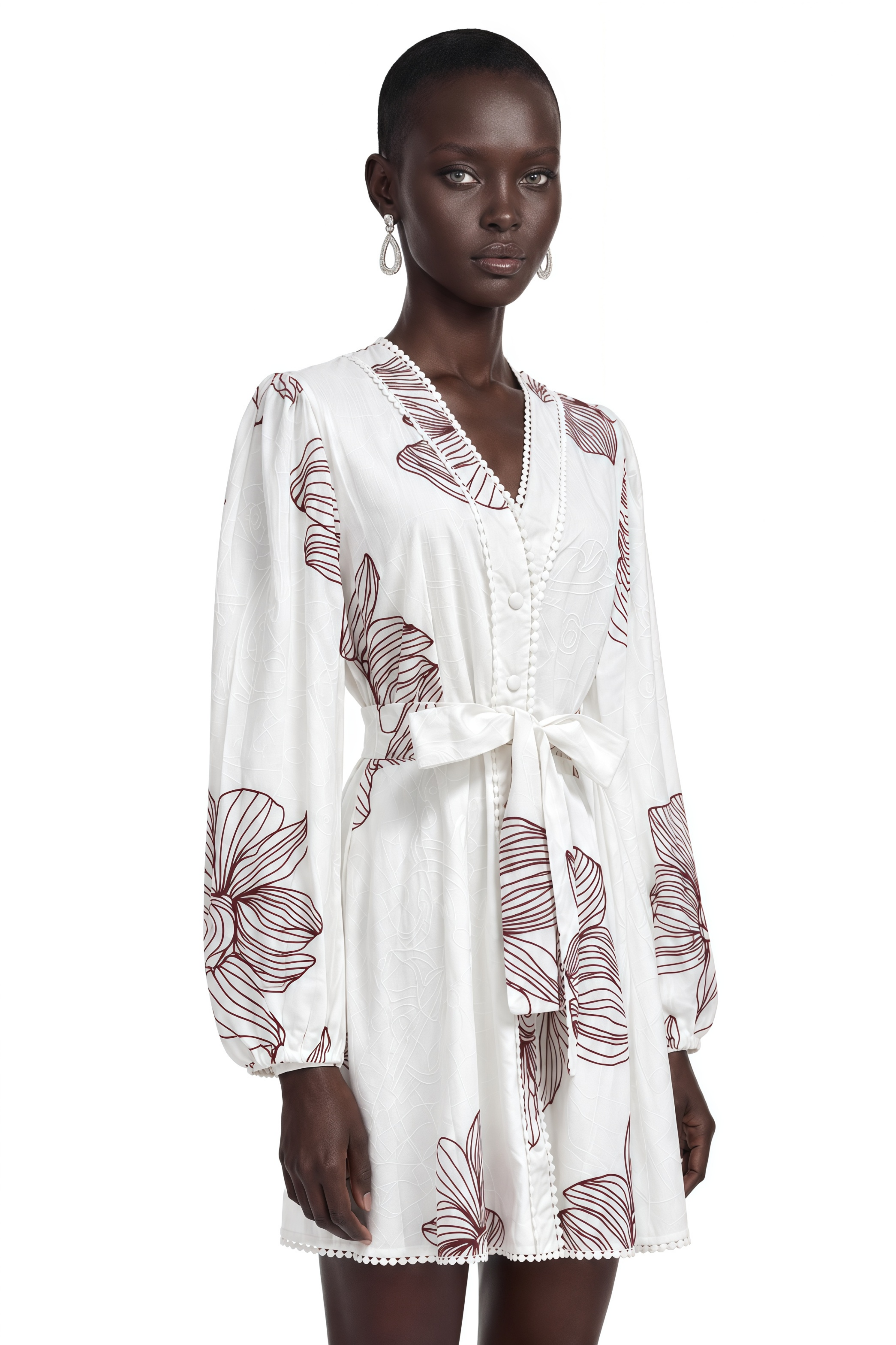 Clara White Contrast Embroidered Ruffle Mini Dress