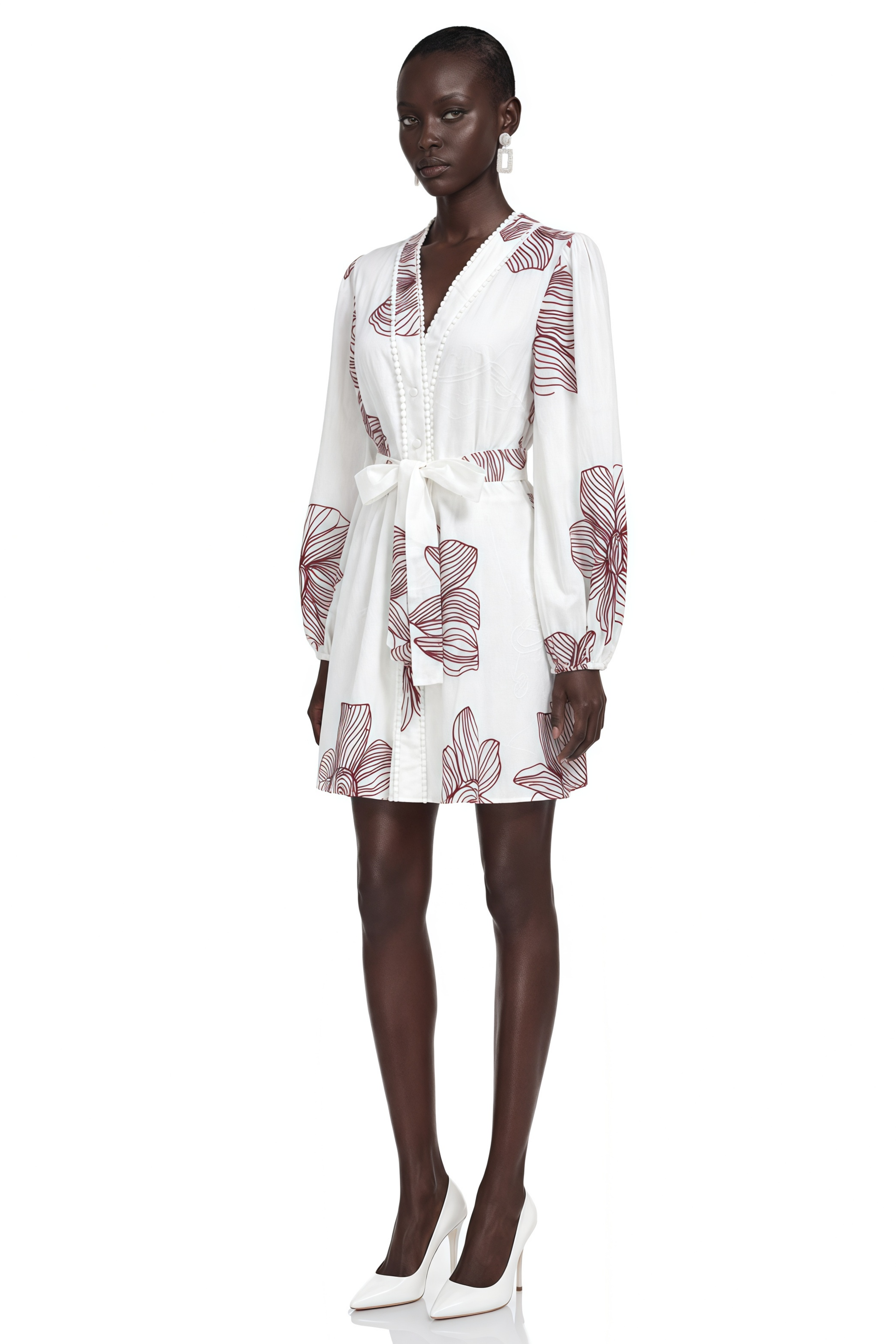 Clara White Contrast Embroidered Ruffle Mini Dress