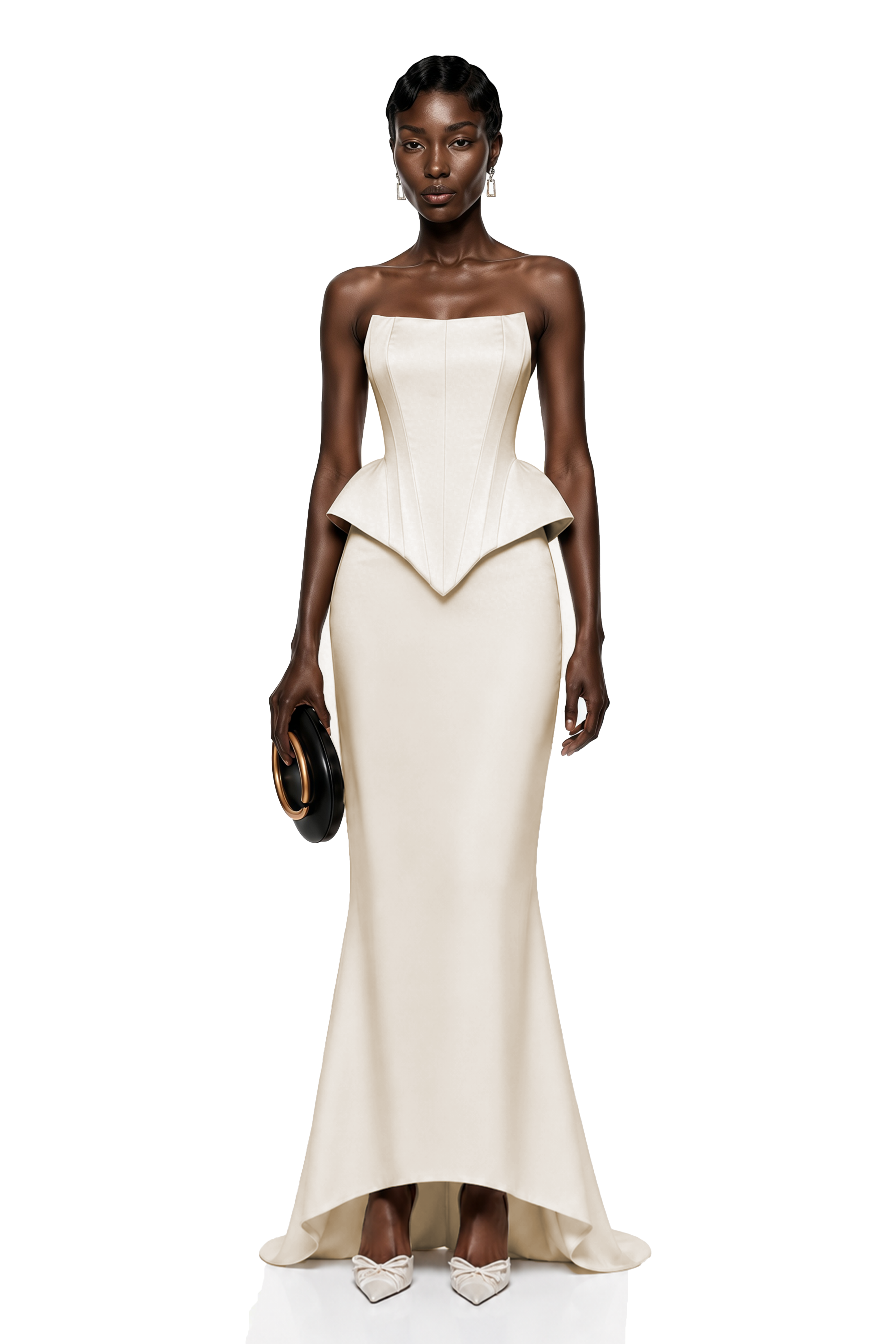 Clara White Corset Top & Skirt Set With Cape