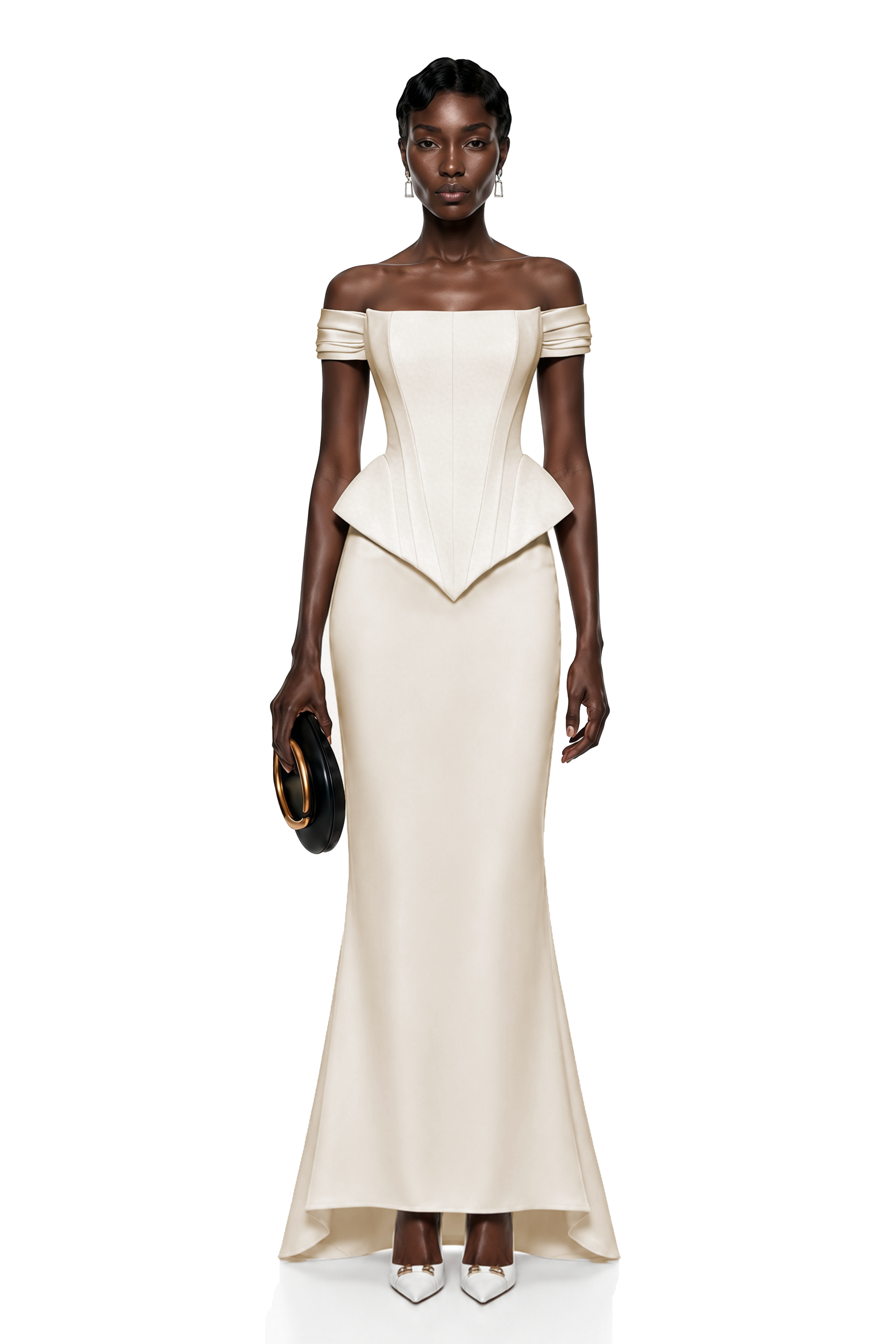Clara White Corset Top & Skirt Set With Cape