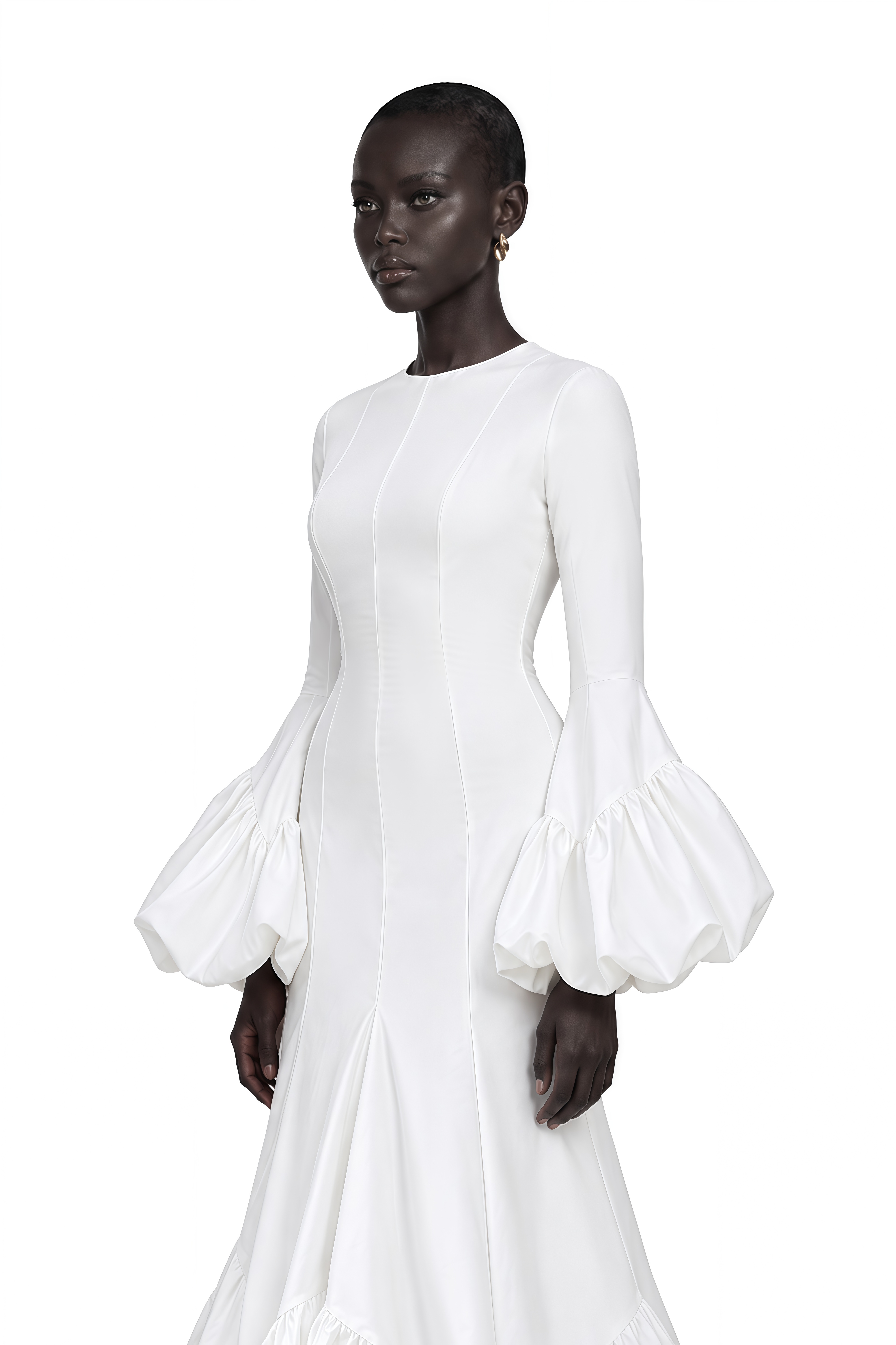 Clemency White Bell Sleeve Ruffle Hem Maxi Dress
