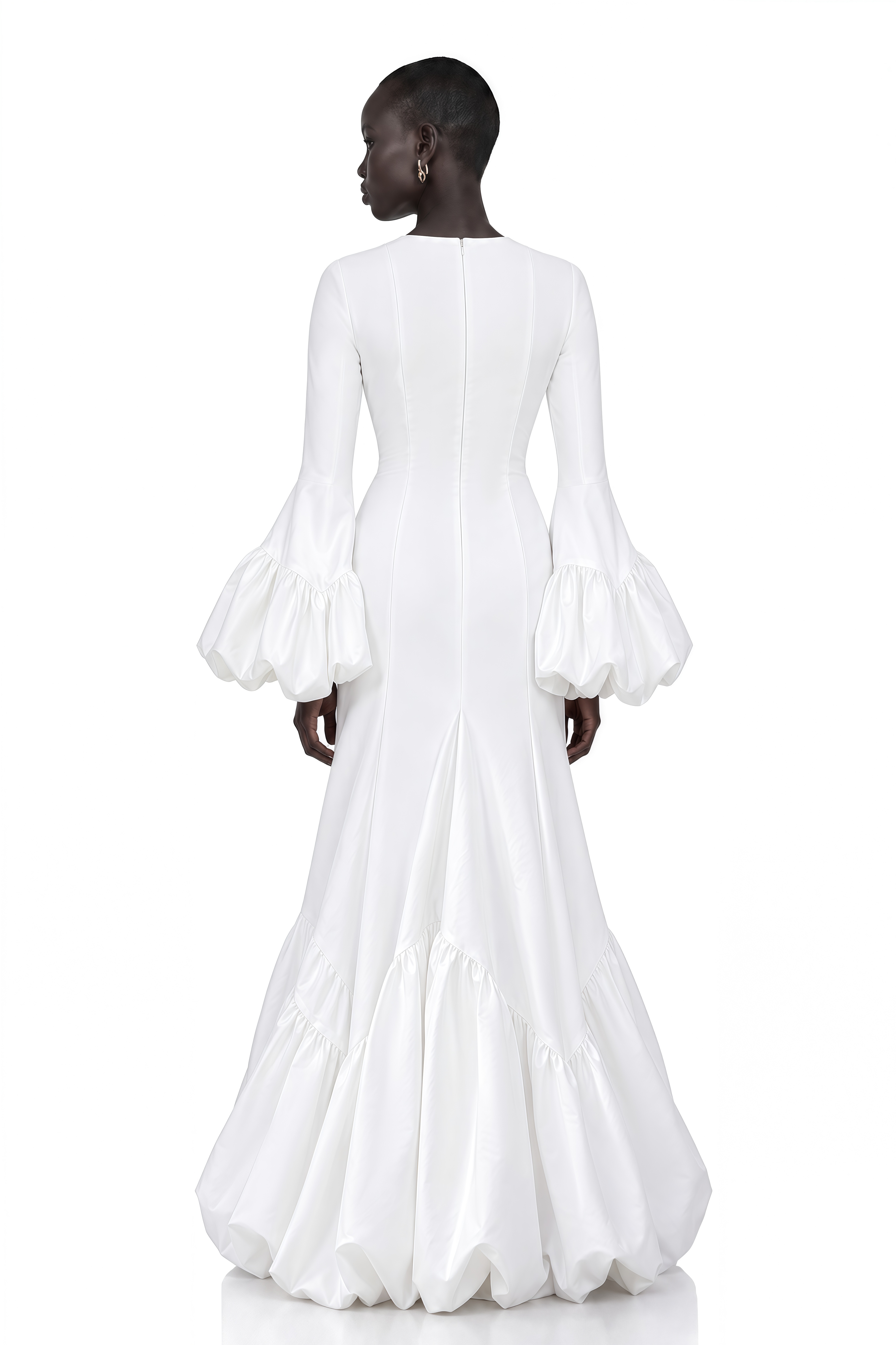 Clemency White Bell Sleeve Ruffle Hem Maxi Dress