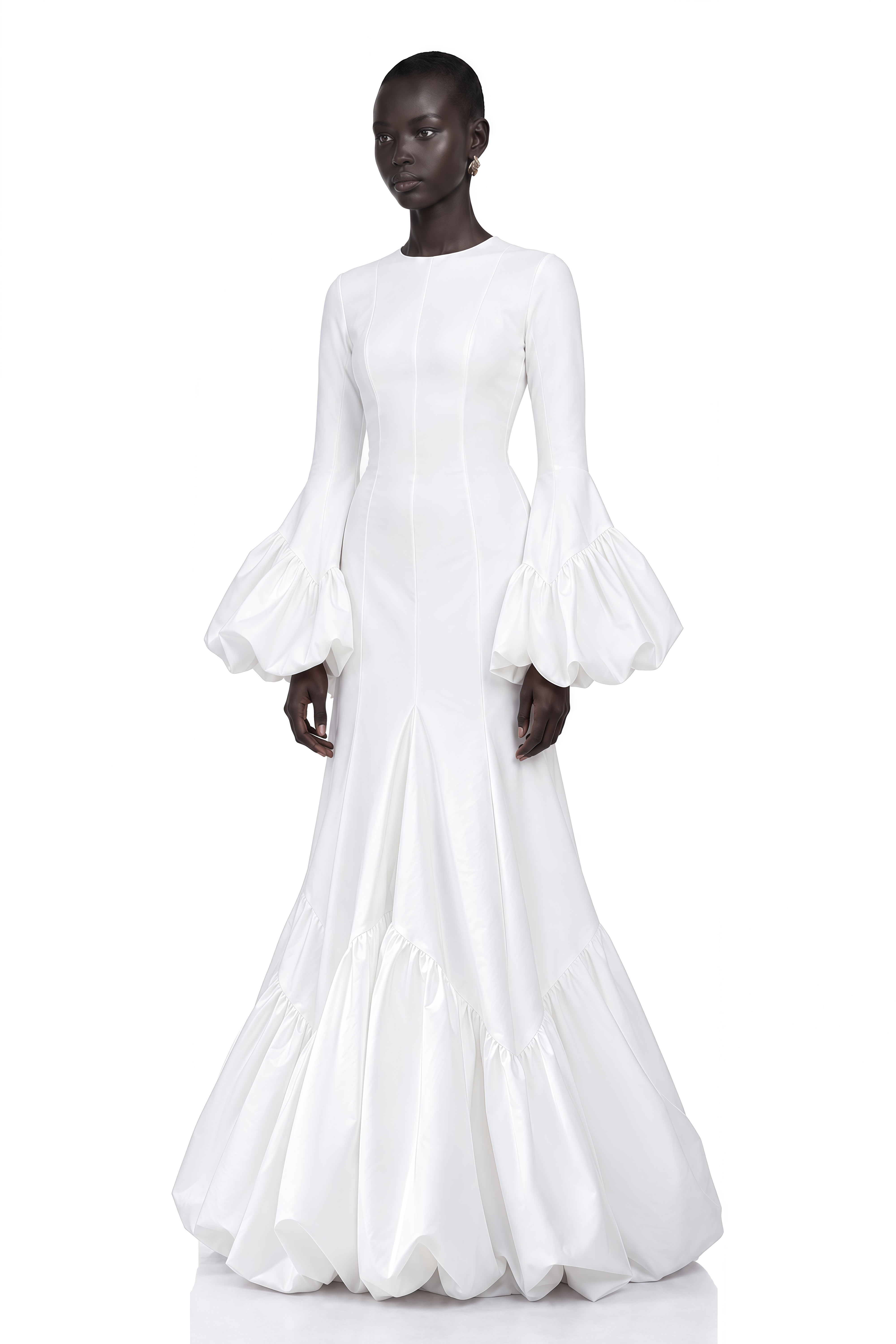 Clemency White Bell Sleeve Ruffle Hem Maxi Dress