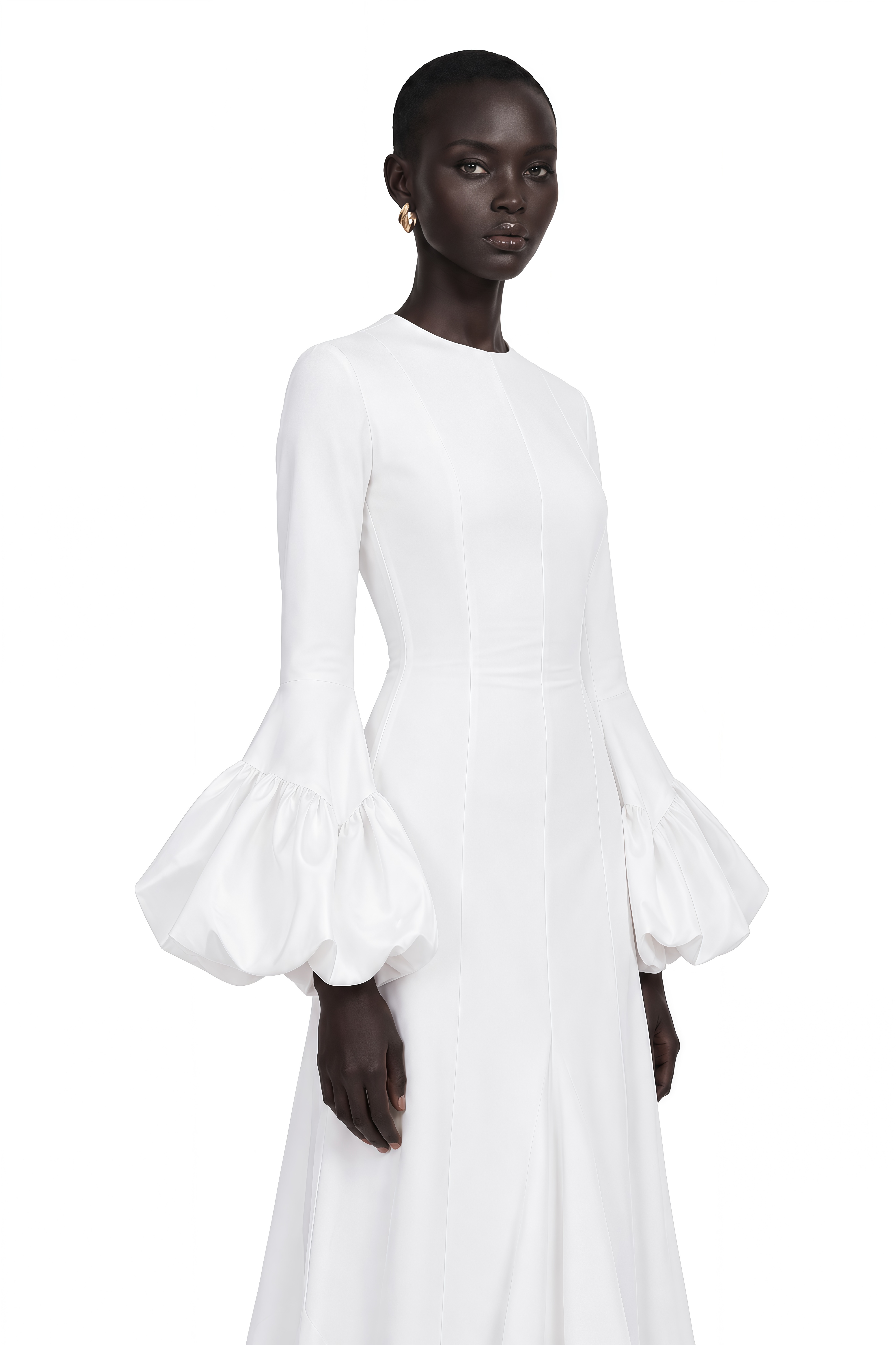 Clemency White Bell Sleeve Ruffle Hem Maxi Dress
