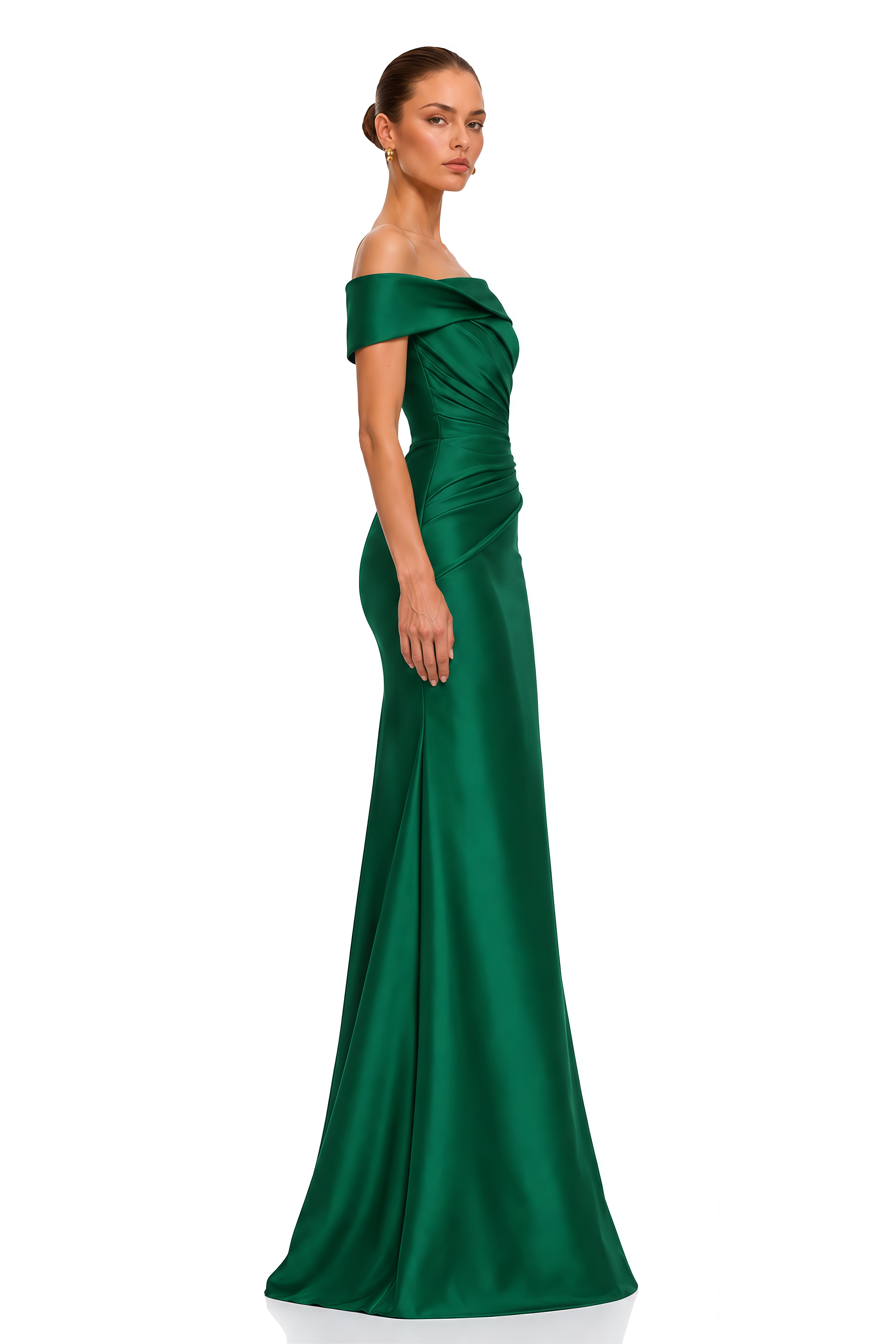Cleo Emerald Green Off Shoulder Ruched Mermaid Maxi Dress
