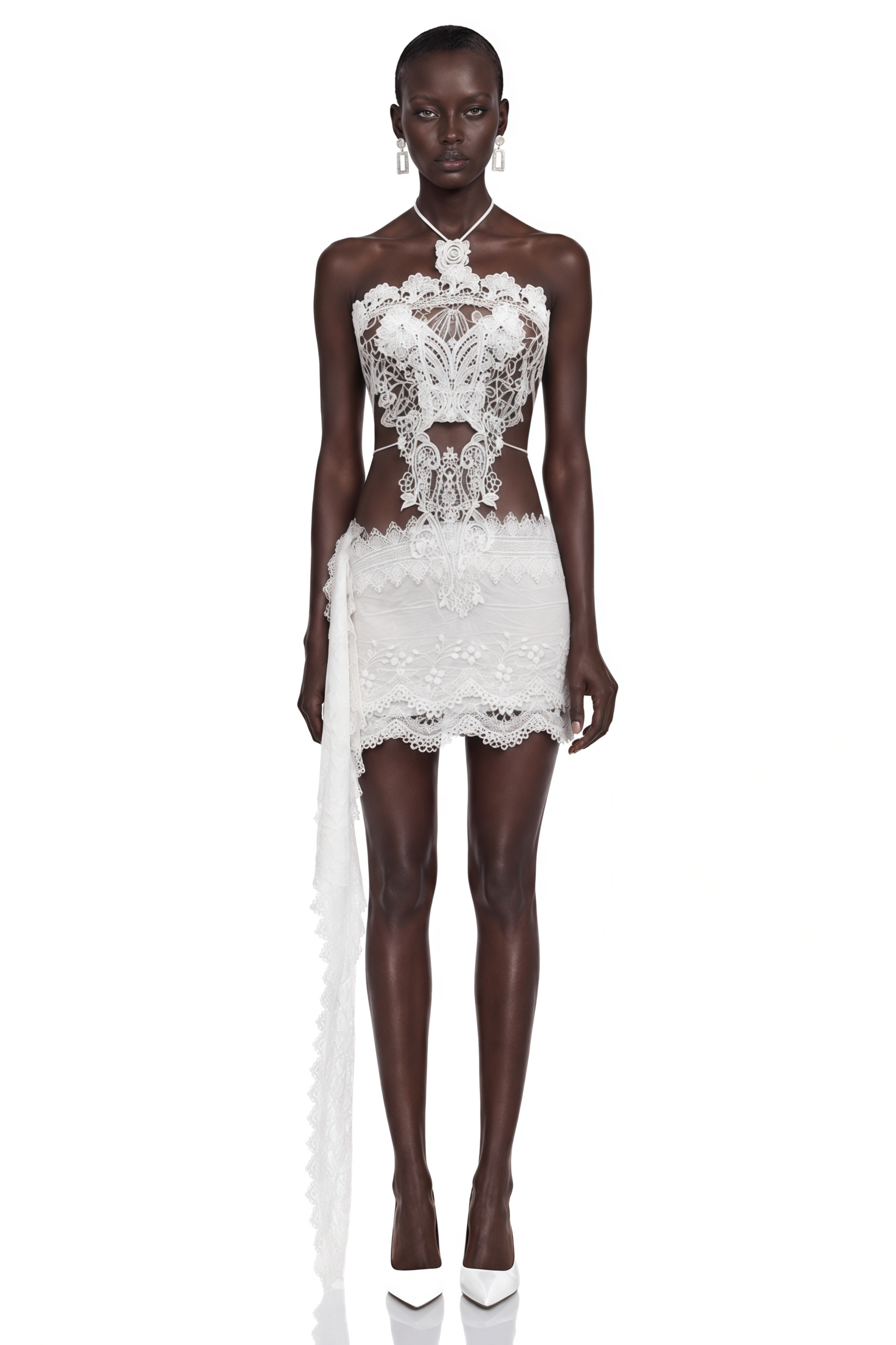 Clotilde White Lace Cut-Out Top & Mini Skirt Set