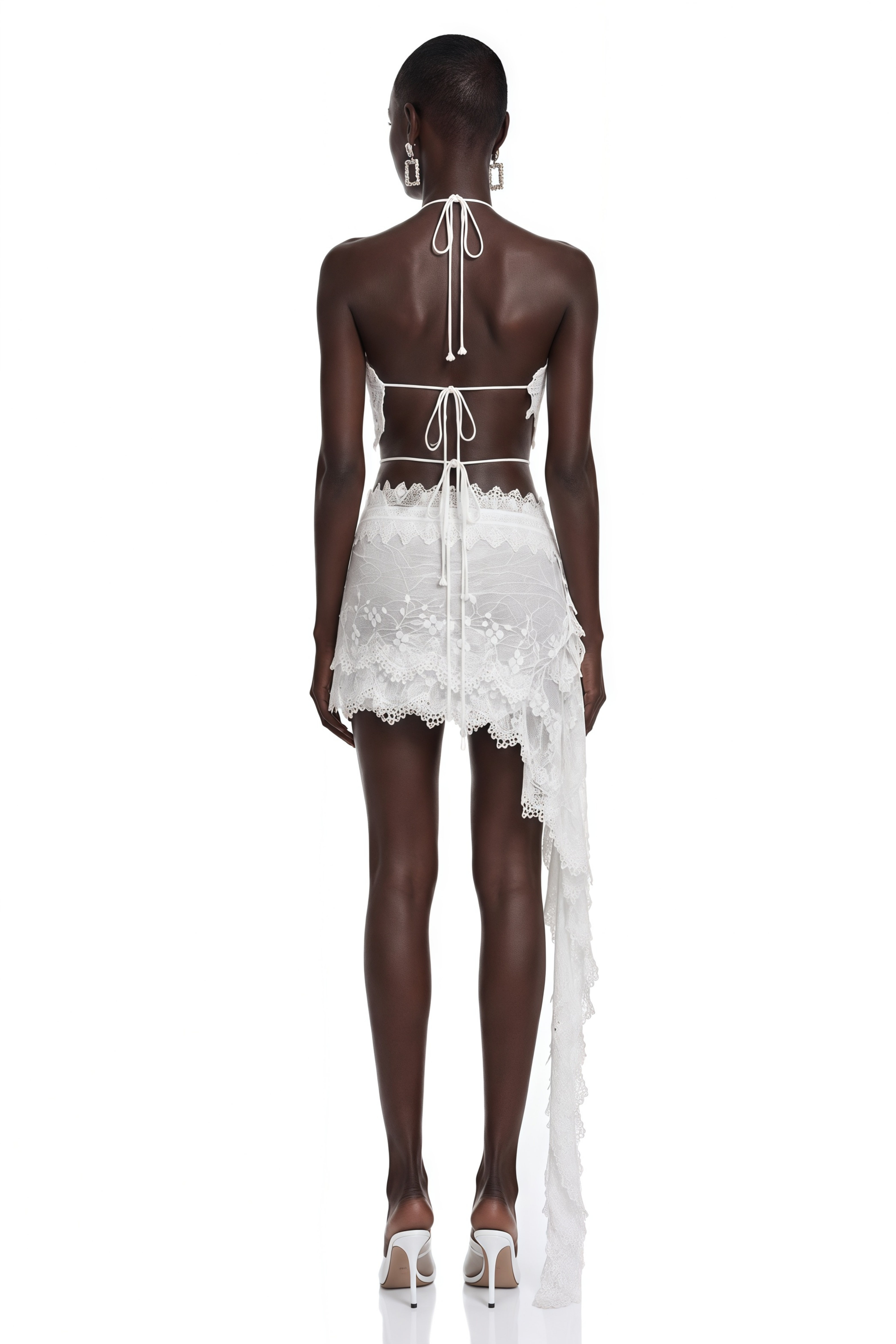 Clotilde White Lace Cut-Out Top & Mini Skirt Set