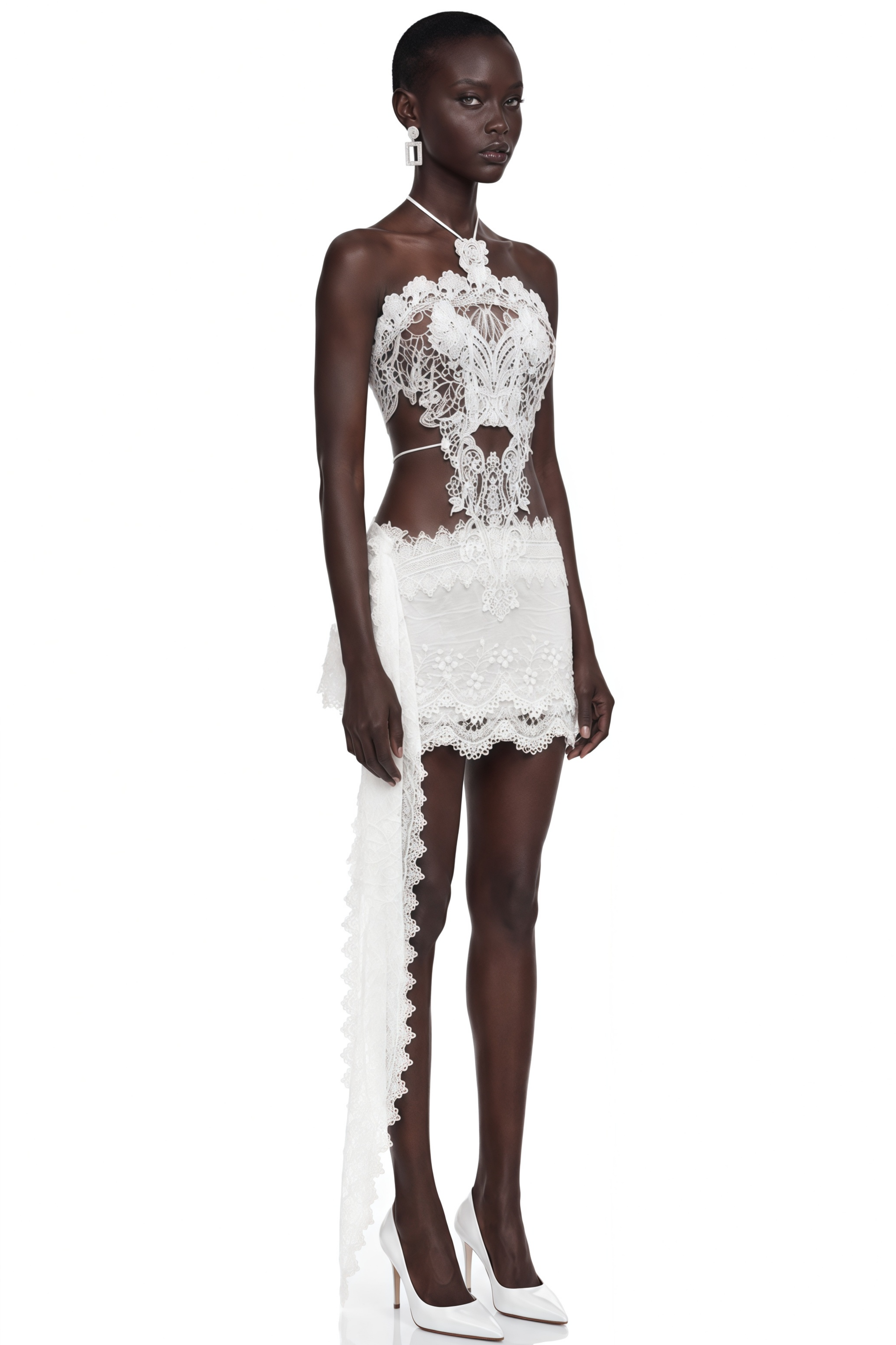 Clotilde White Lace Cut-Out Top & Mini Skirt Set