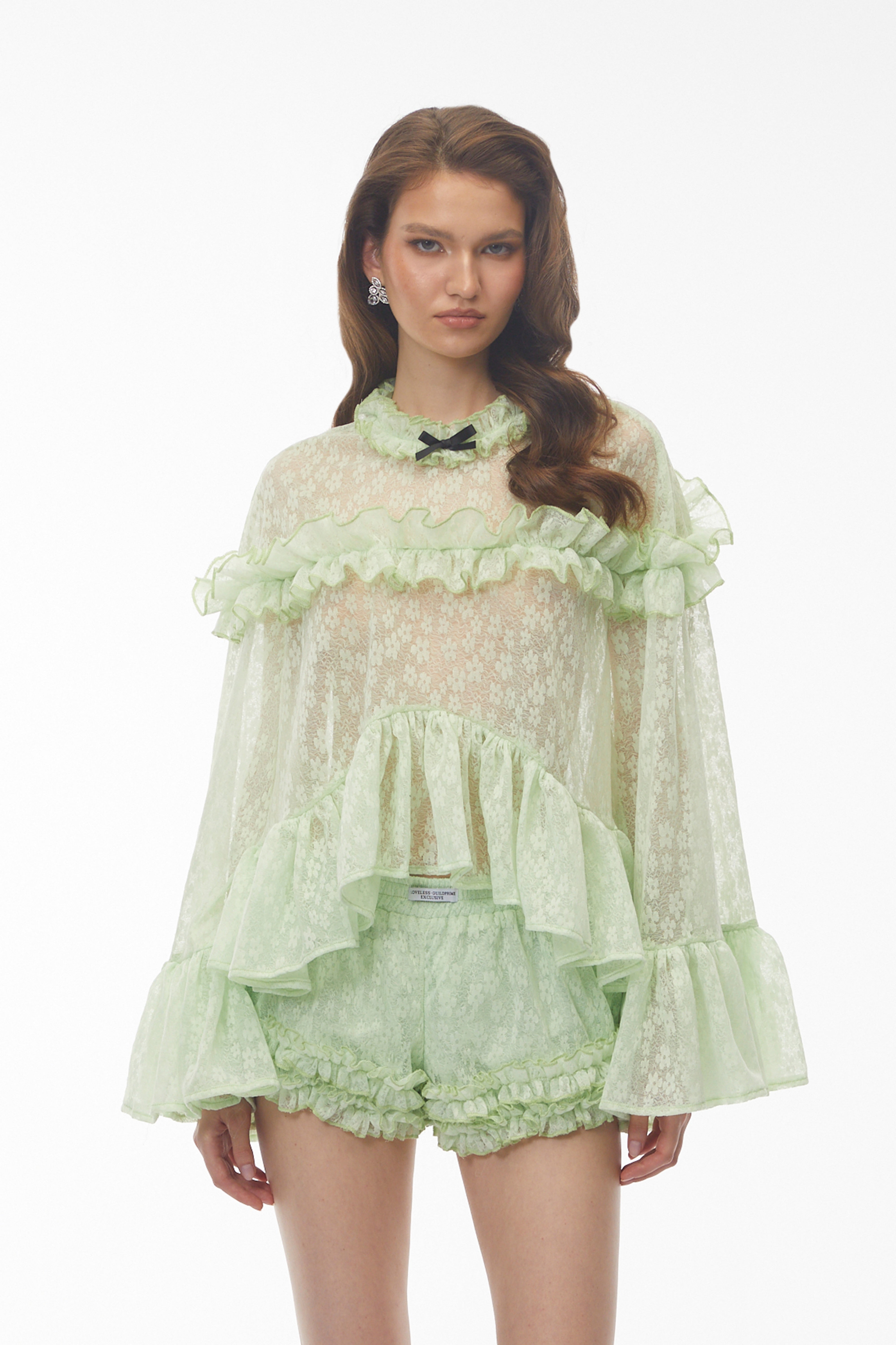 Colette Mint Green Floral Lace Ruffled Top & Shorts Set – Miss