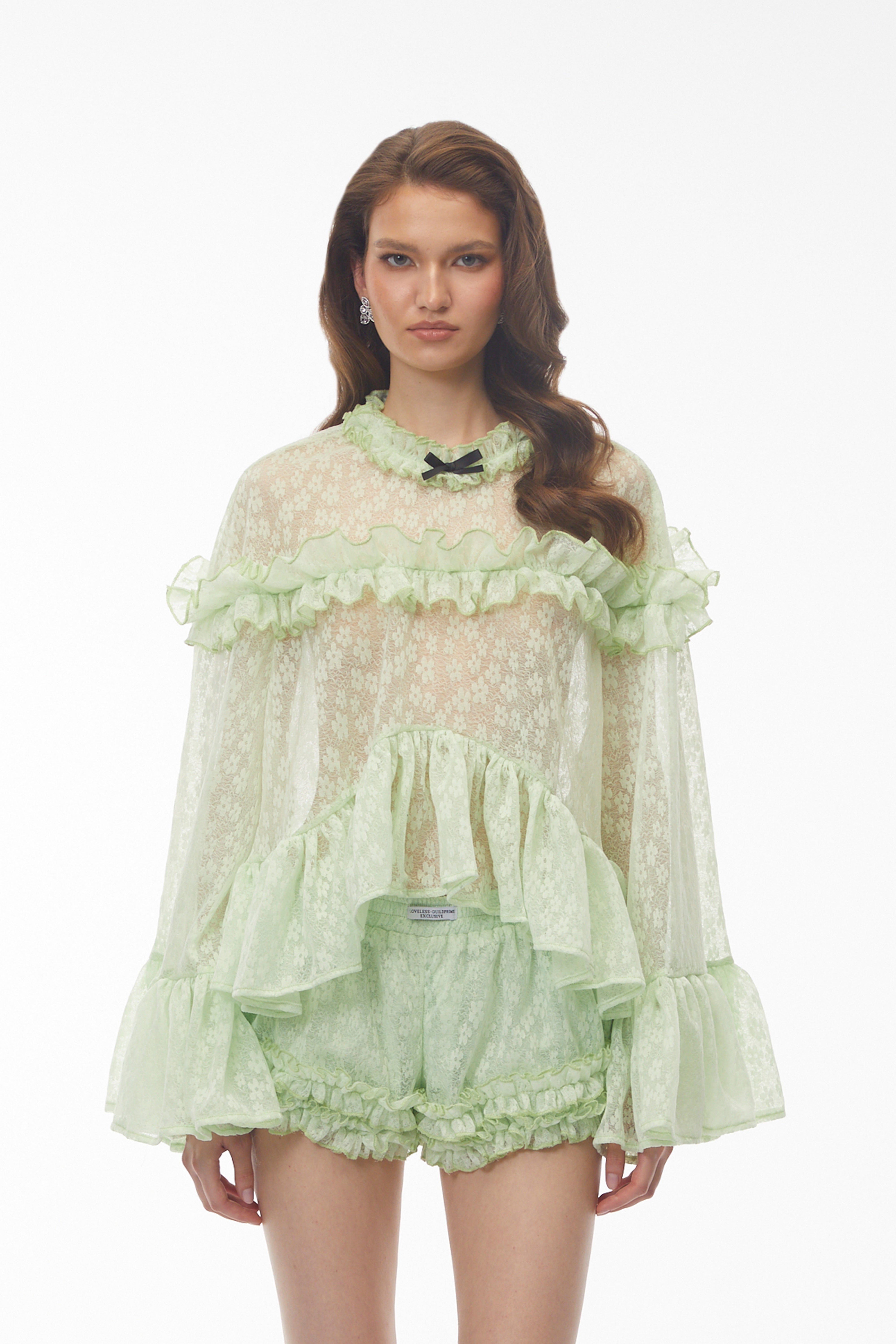 Colette Mint Green Floral Lace Ruffled Top & Shorts Set – Miss