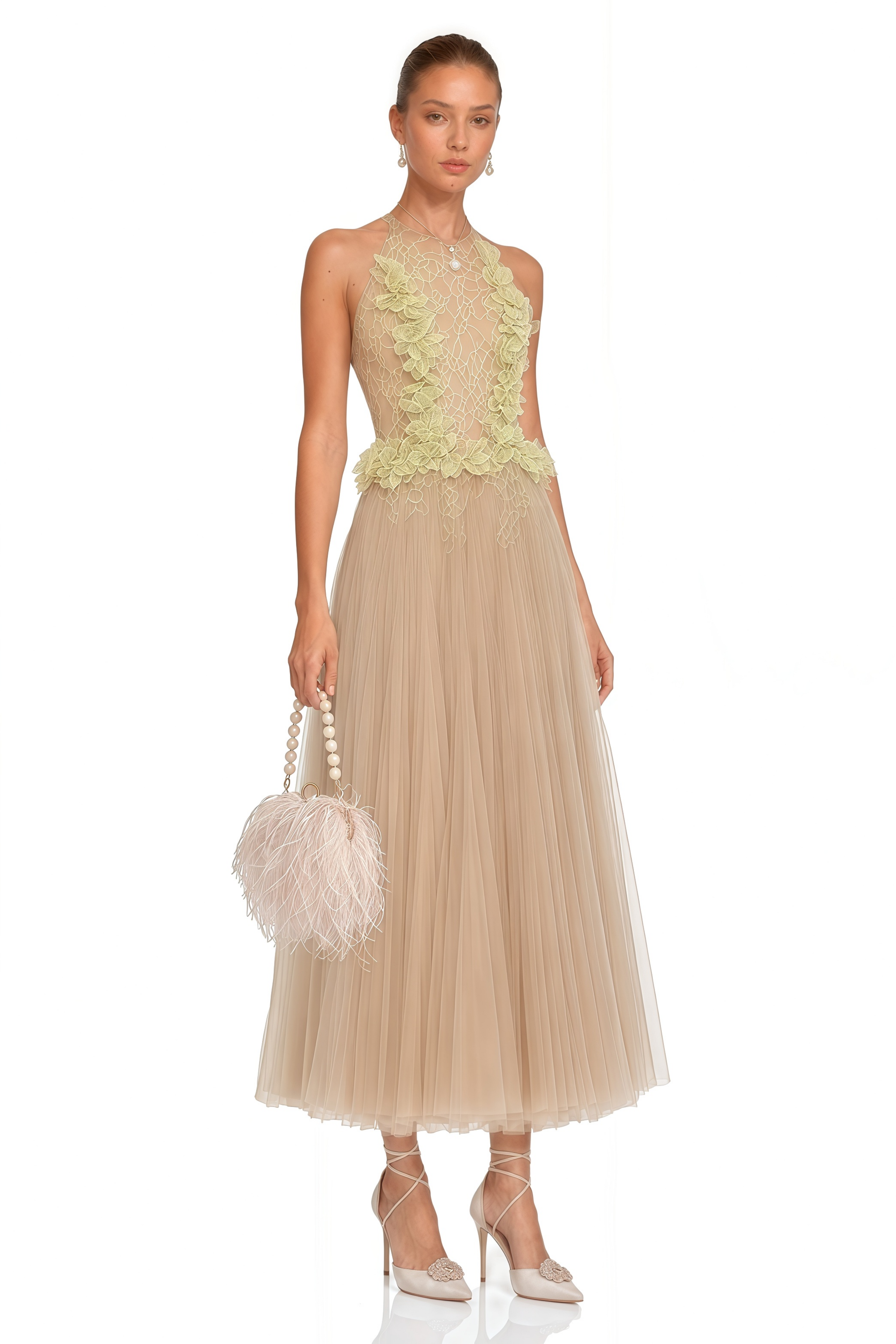 Concetta Chocolate Brown 3D Floral Midi Dress