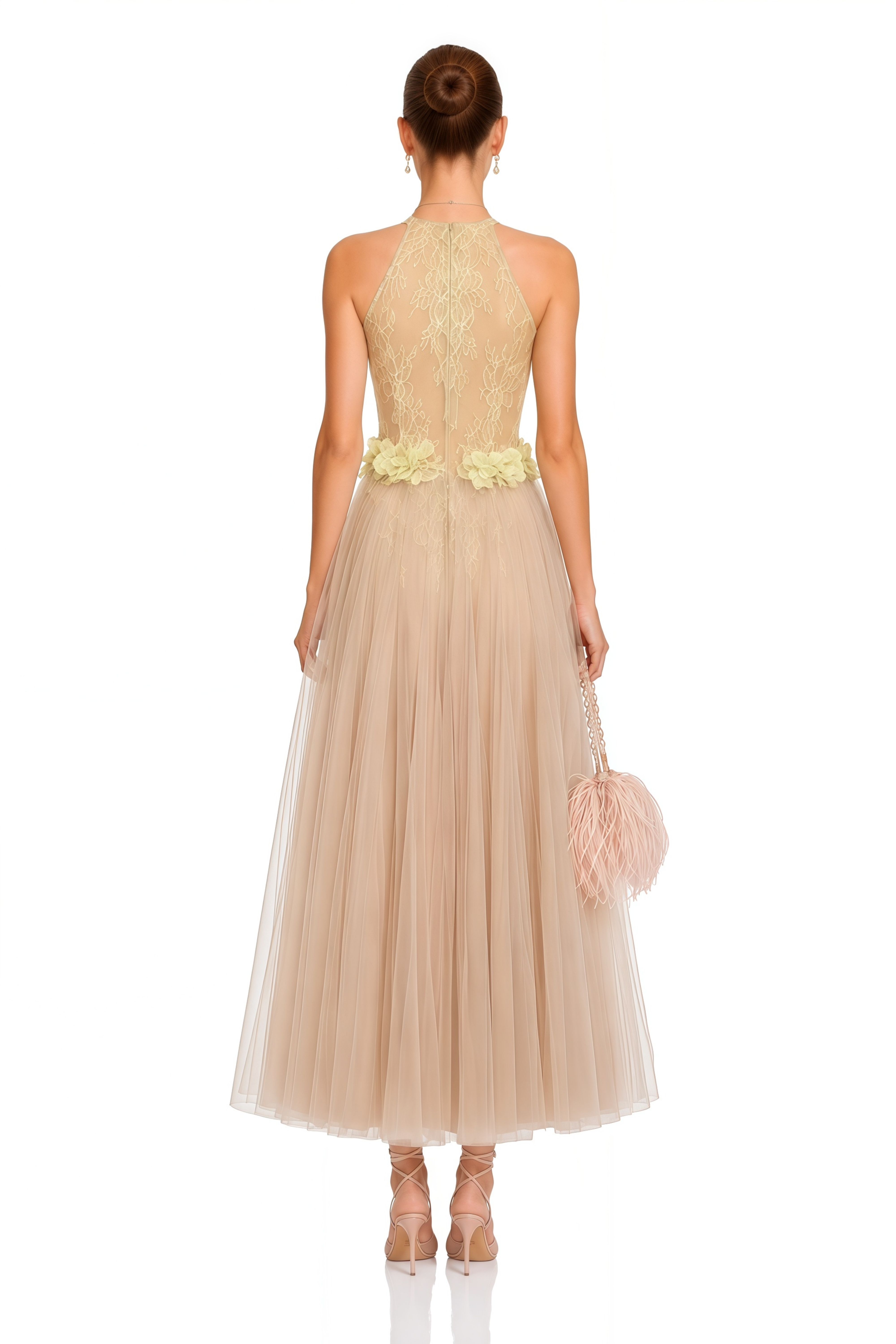 Concetta Chocolate Brown 3D Floral Midi Dress