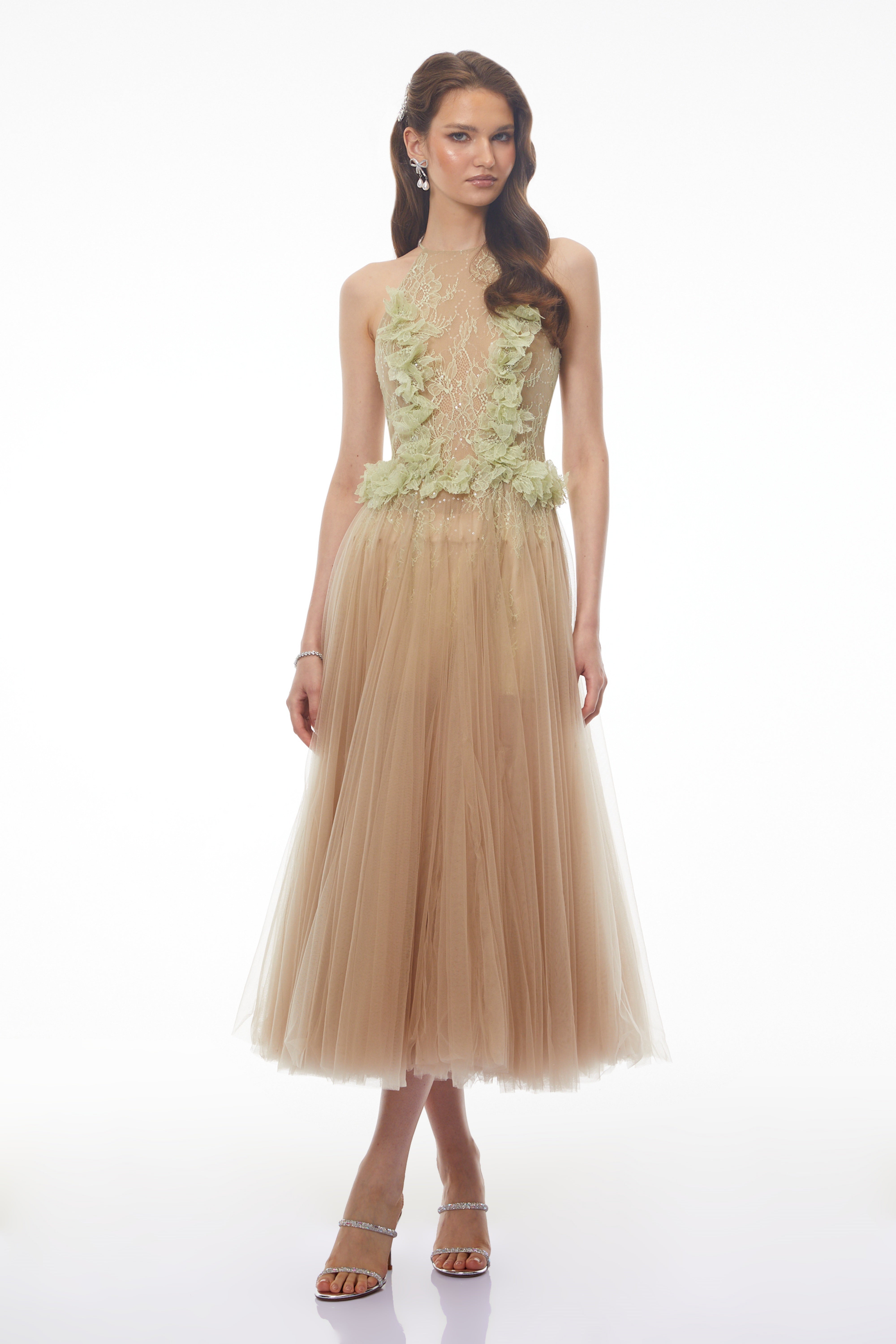 Concetta Chocolate Brown 3D Floral Midi Dres