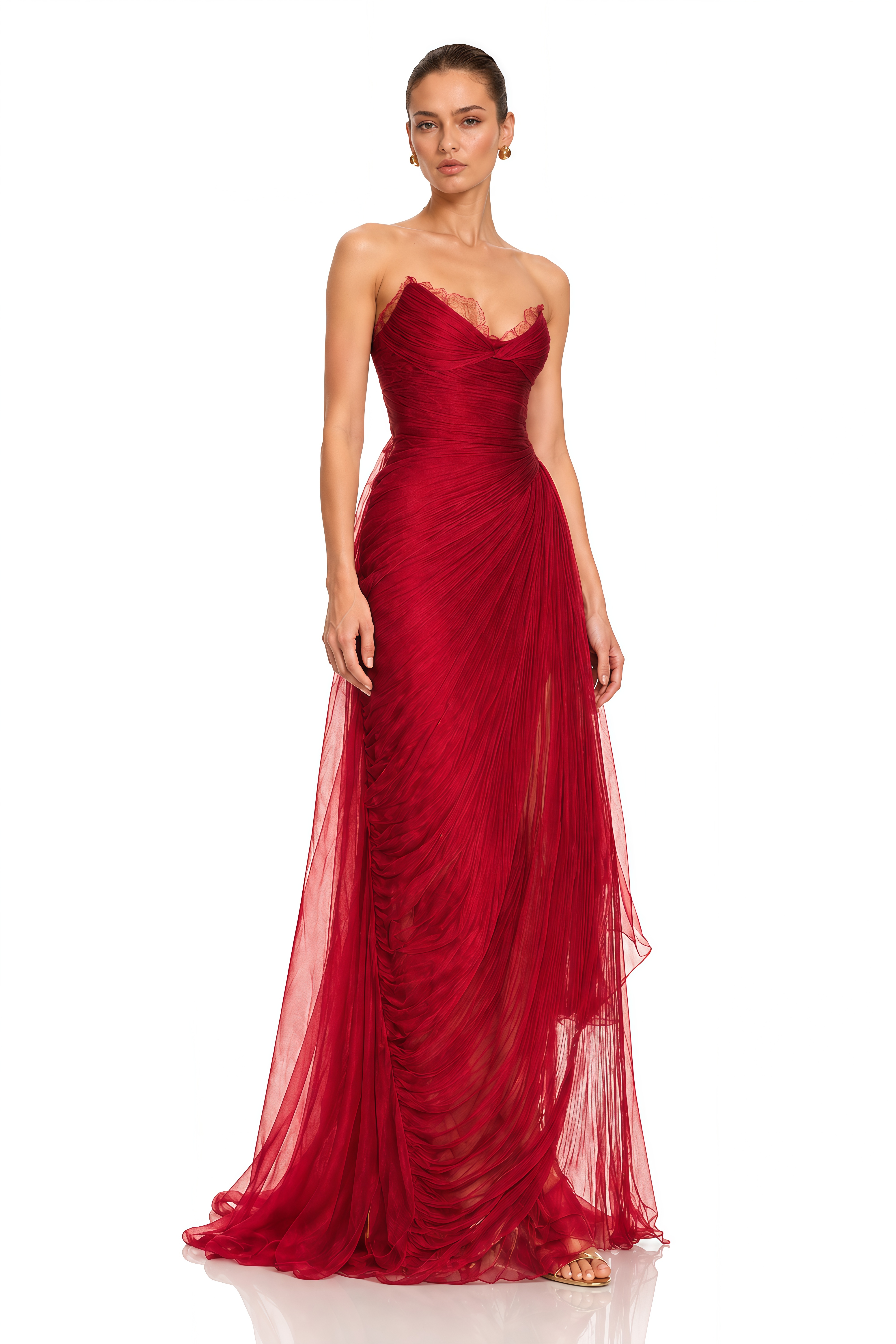 Constanza Red Off Shoulder Ruched Maxi Dress