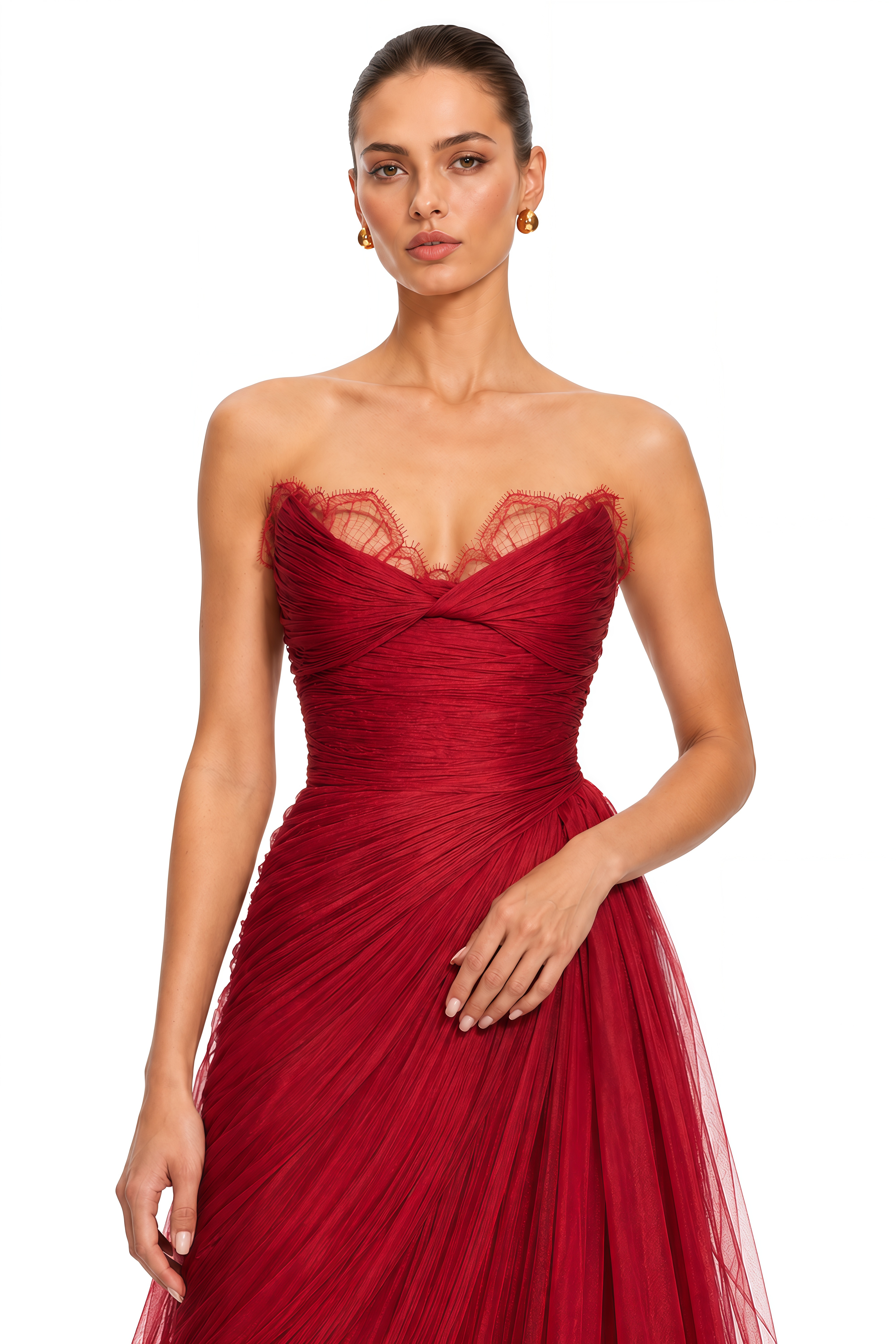 Constanza Red Off Shoulder Ruched Maxi Dress