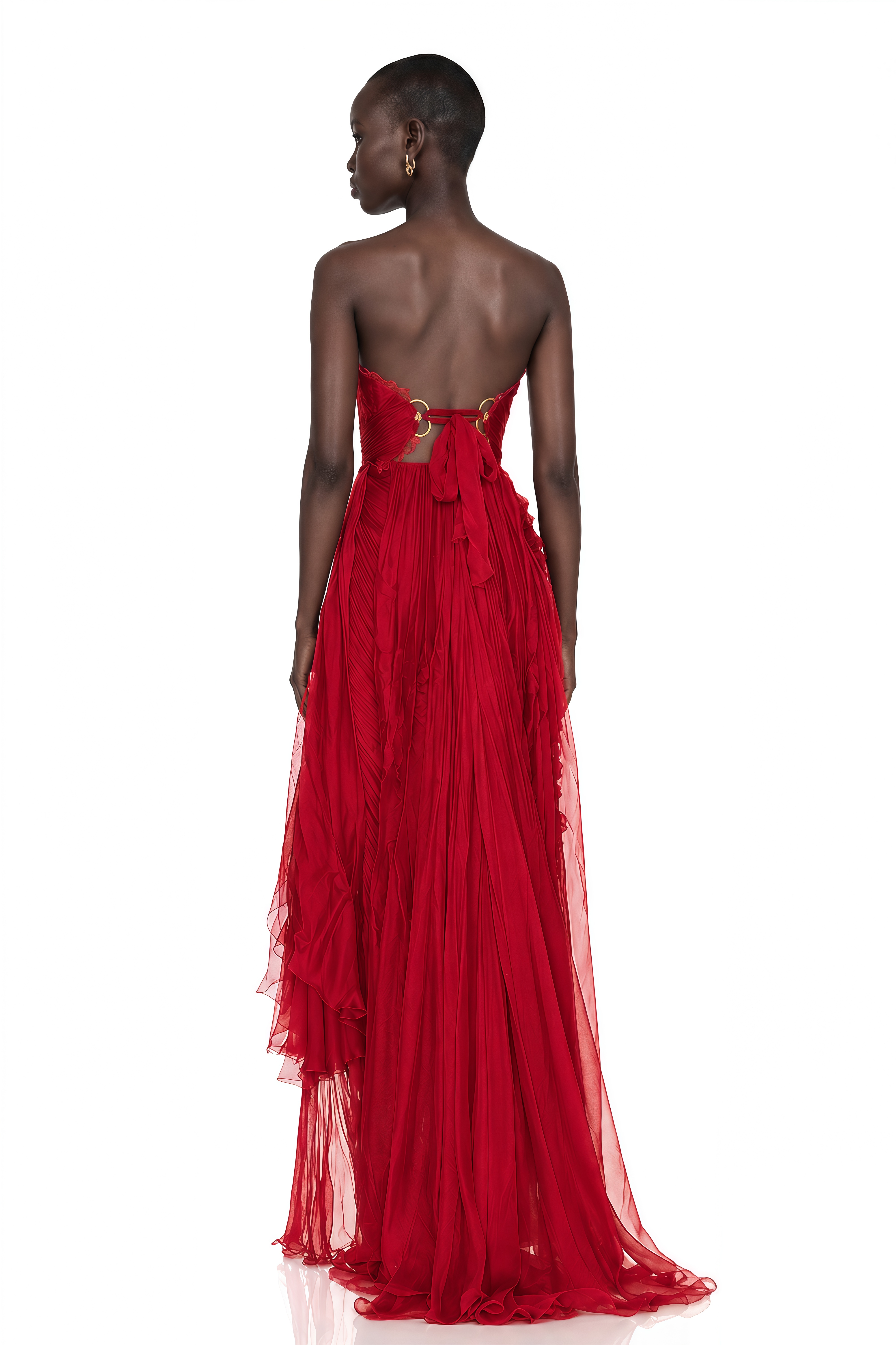 Constanza Red Off Shoulder Ruched Maxi Dress