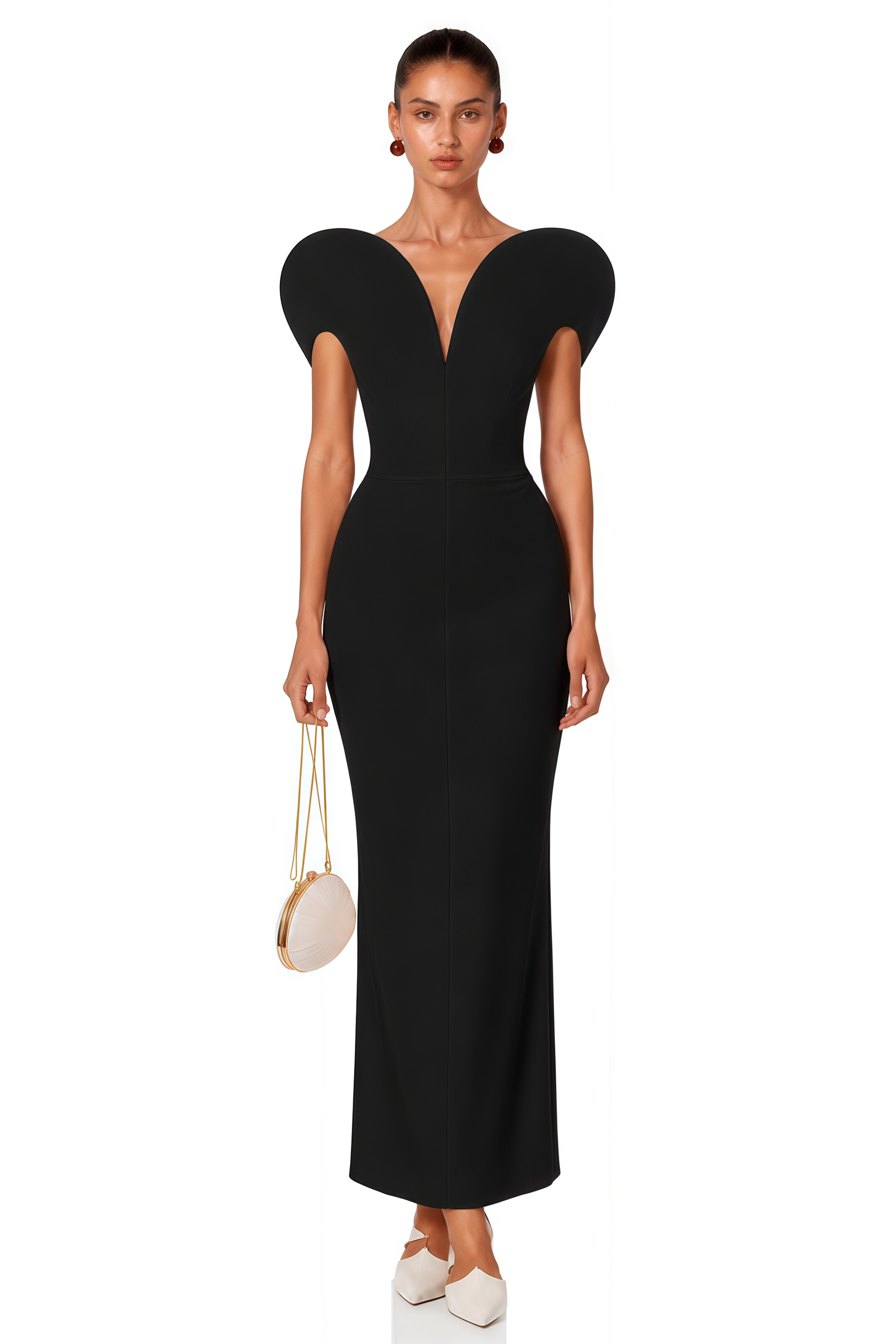 Consuelo Black Sculptural Off-Shoulder Mermaid Maxi Dress