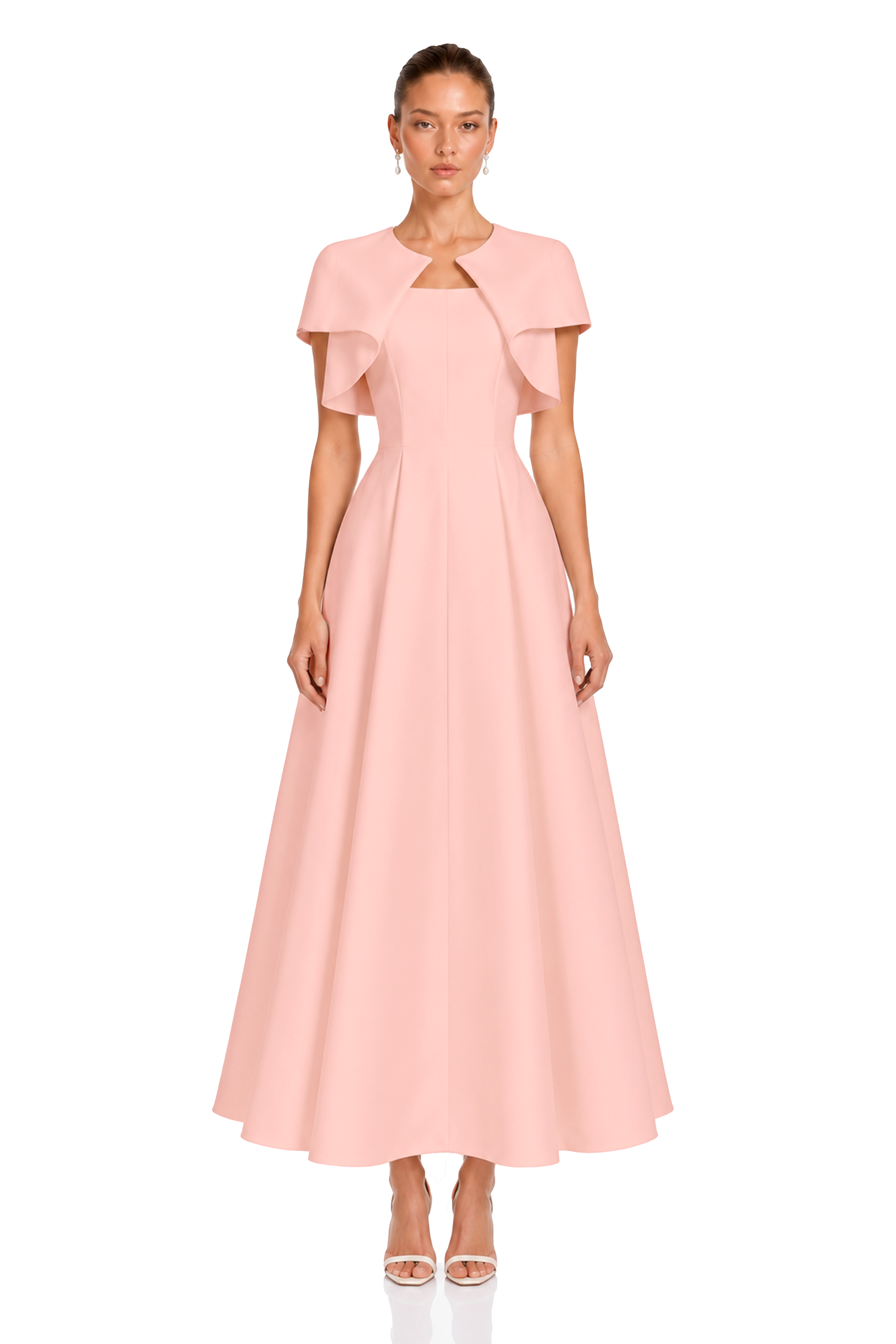 Cora Pink Spaghetti Strap A-Line Midi Dress with Cape