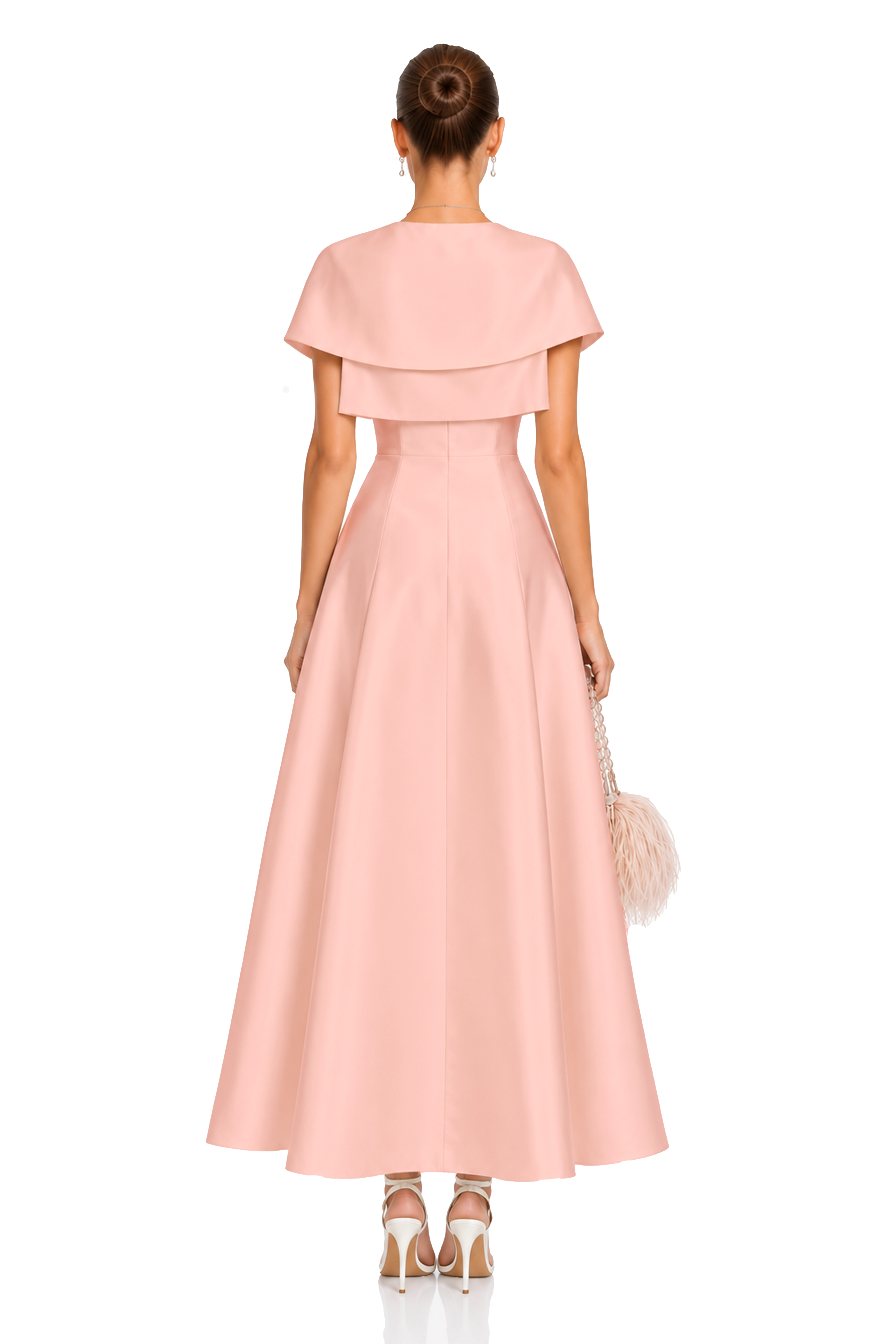 Cora Pink Spaghetti Strap A-Line Midi Dress with Cape