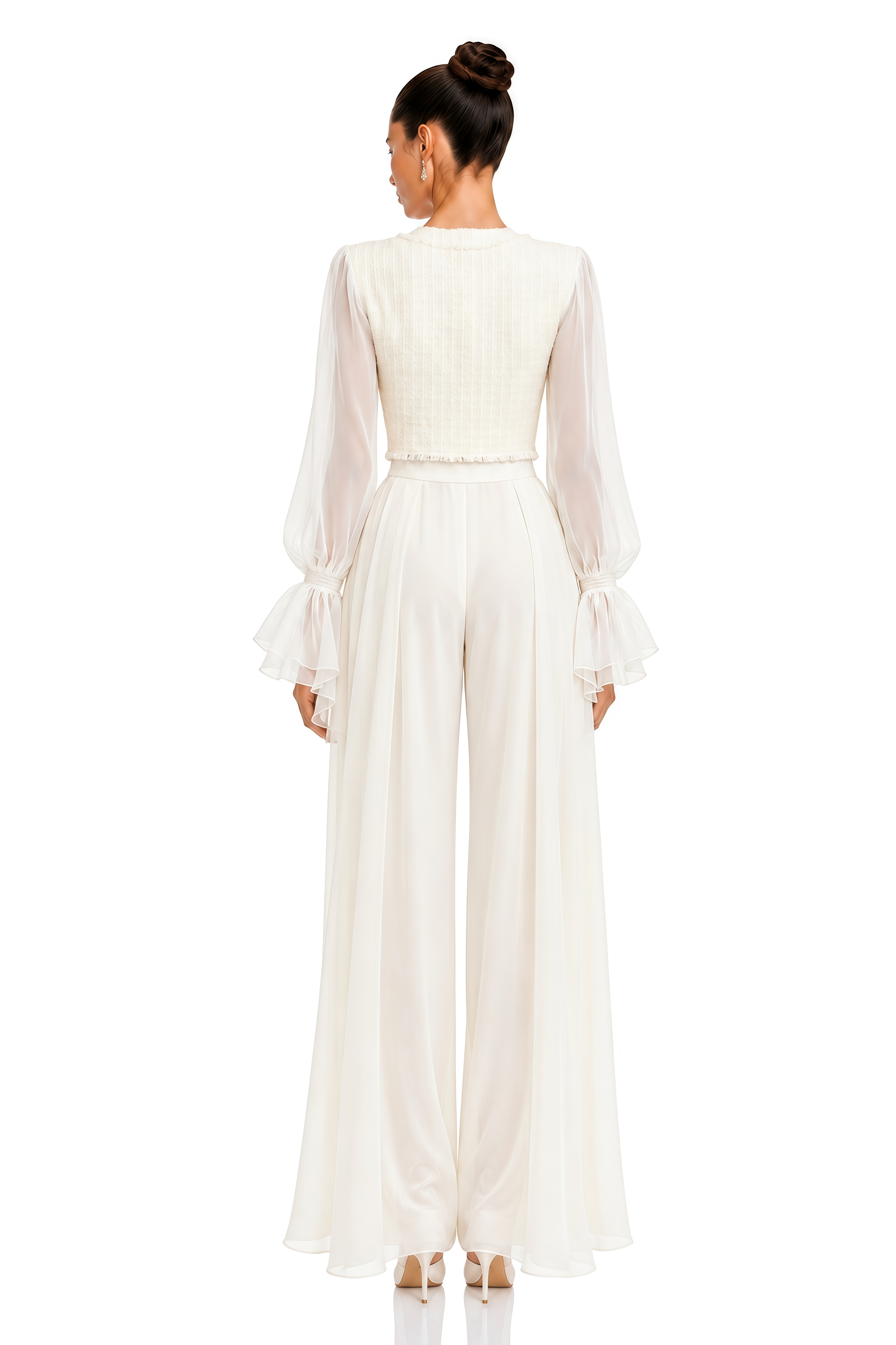 Coralie Ivory Button Detail Sheer Sleeve Blouse