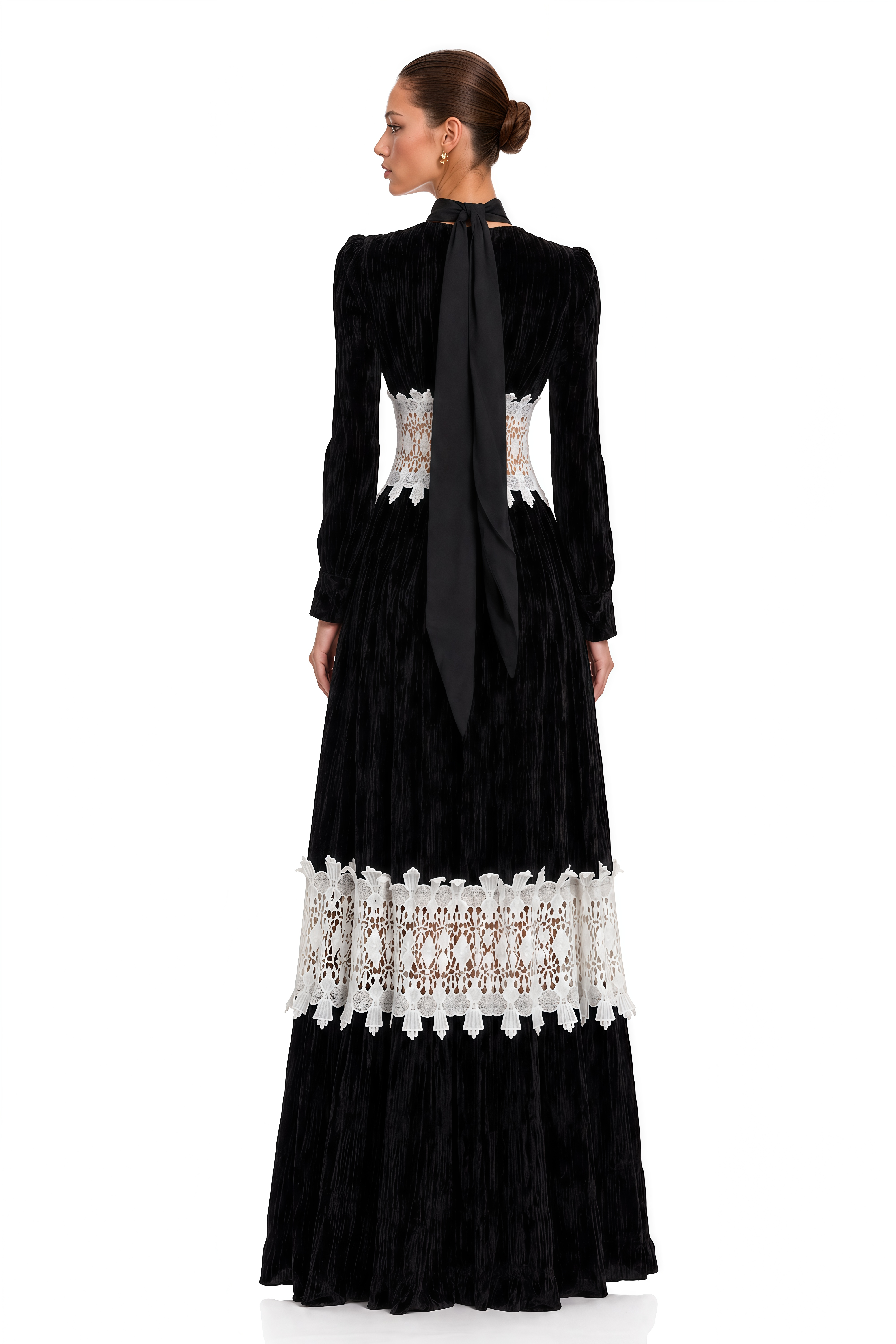 Coriselle Black Lace Trim Long Sleeve Maxi Dress
