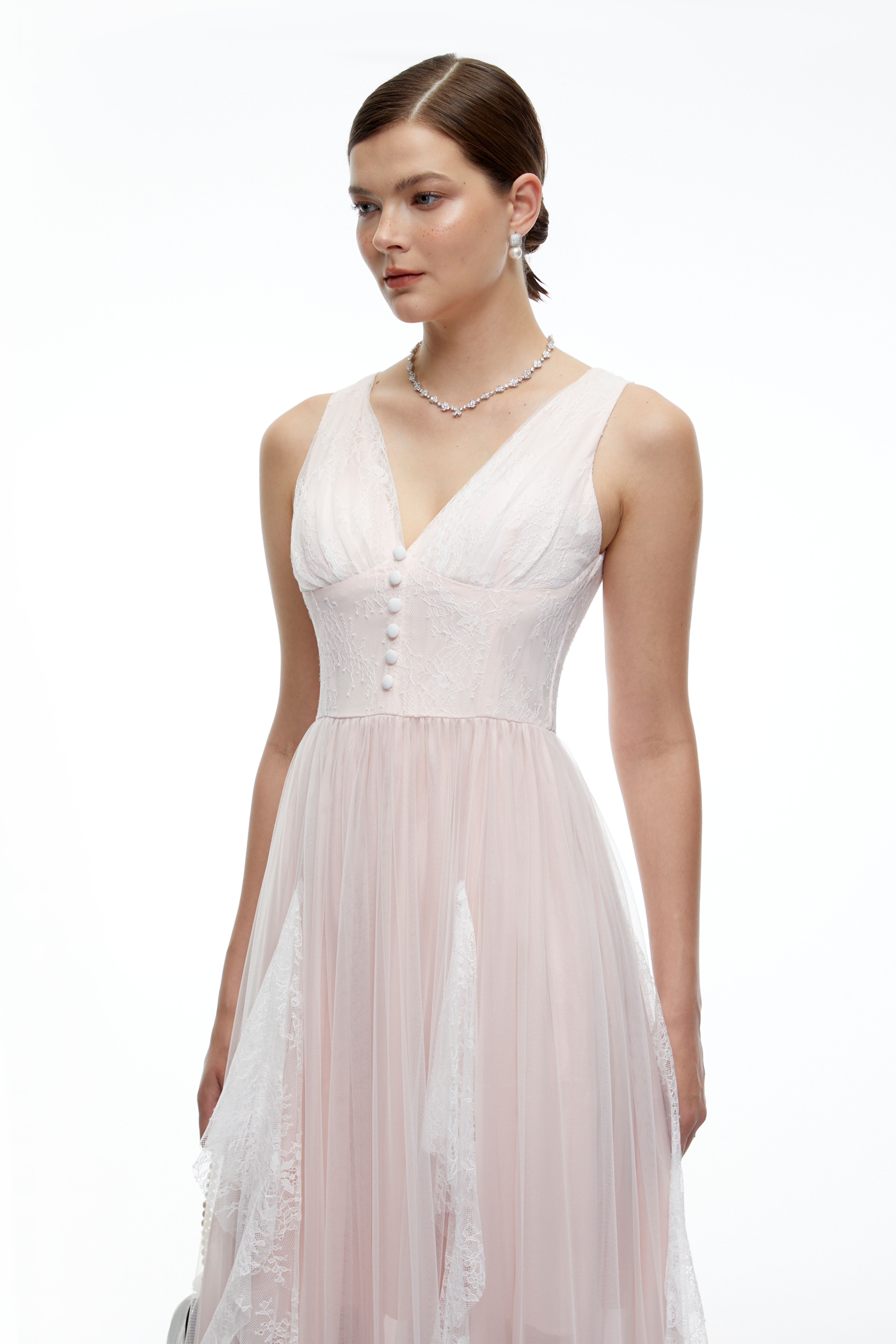 Cosette Pink Lace Plunging Maxi Dress