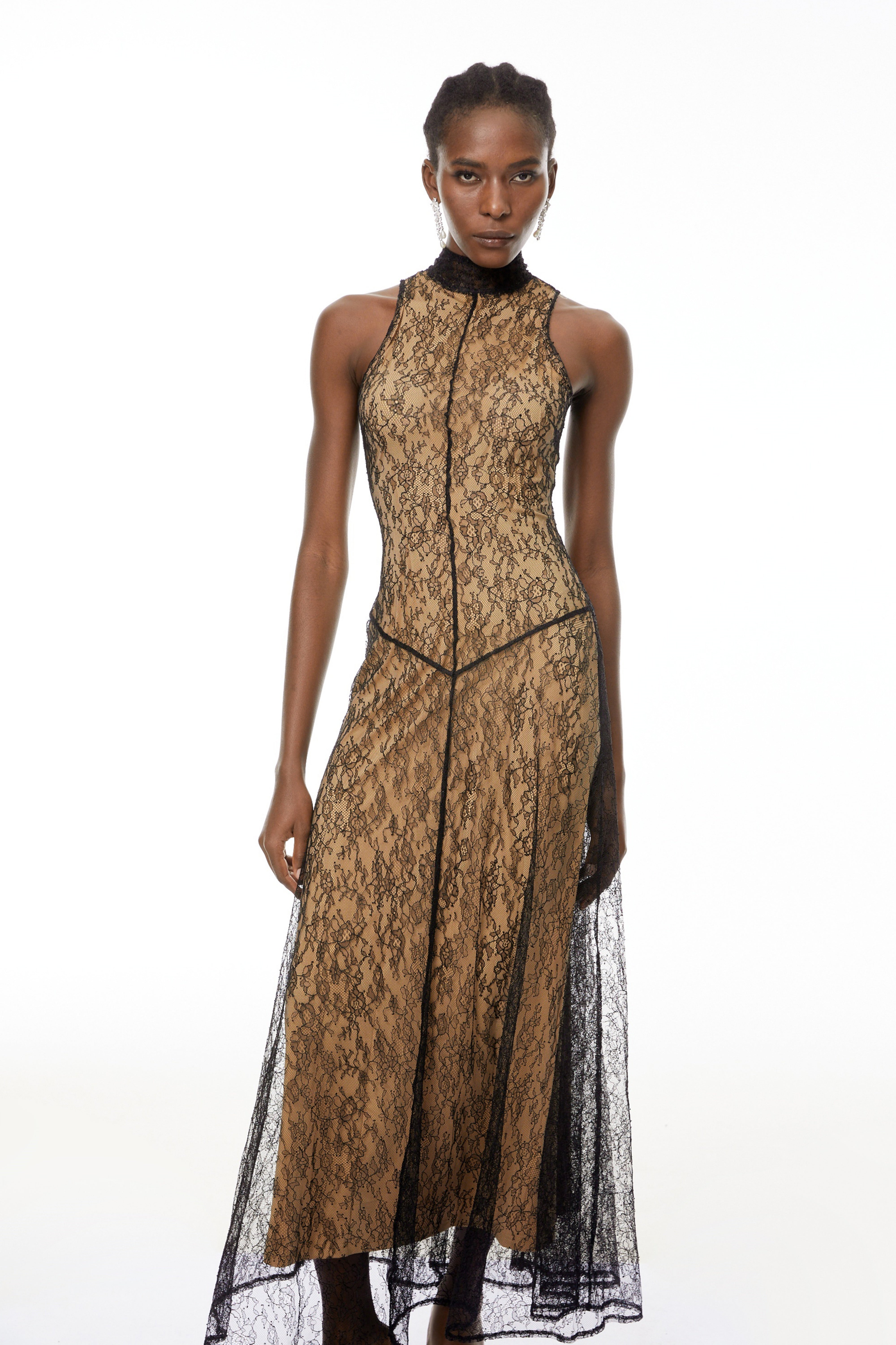Cosmina Black Halterneck Floral Lace Maxi Dress – Miss Rosier