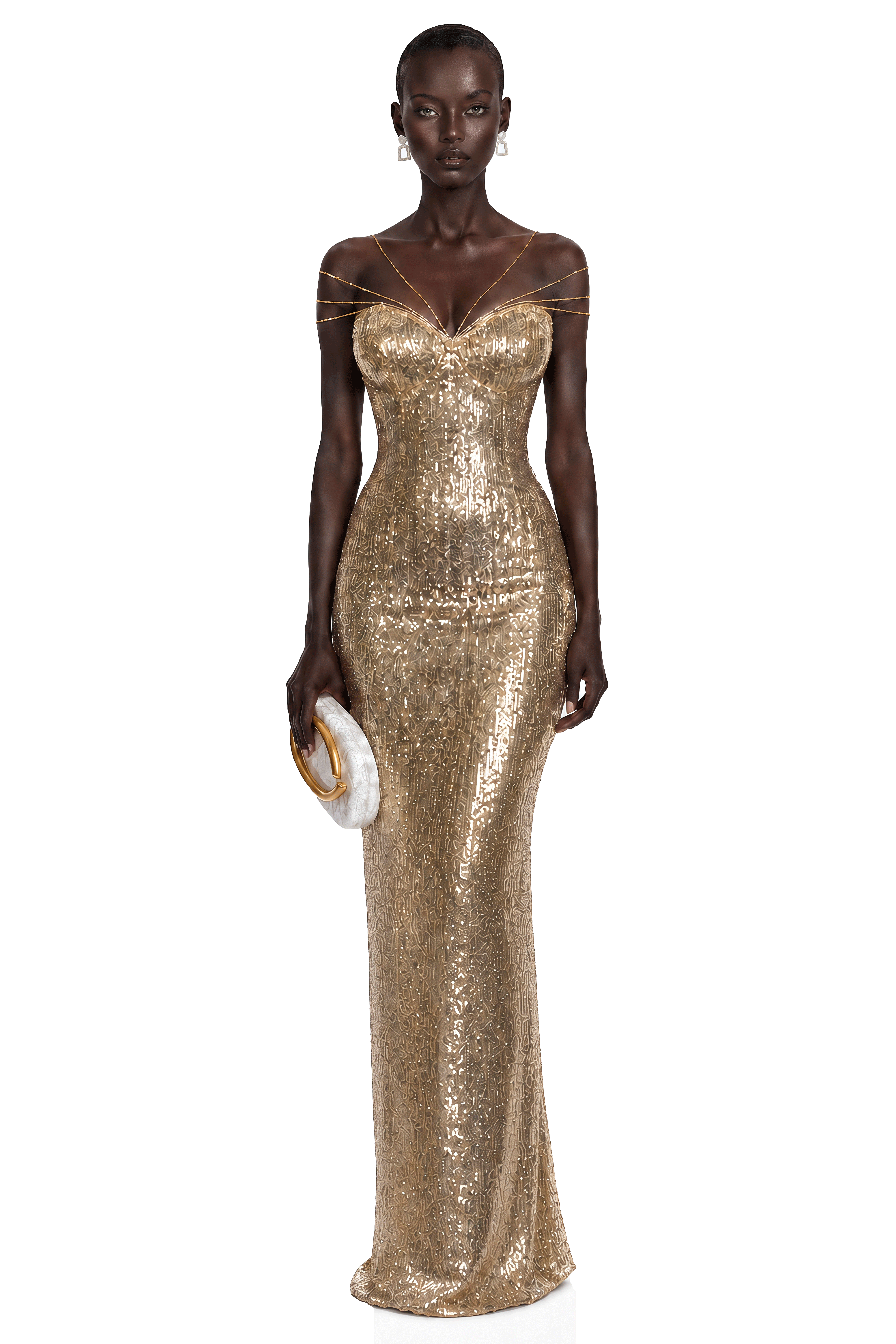 Cressida Gold Sparkly Embellished Maxi Dress