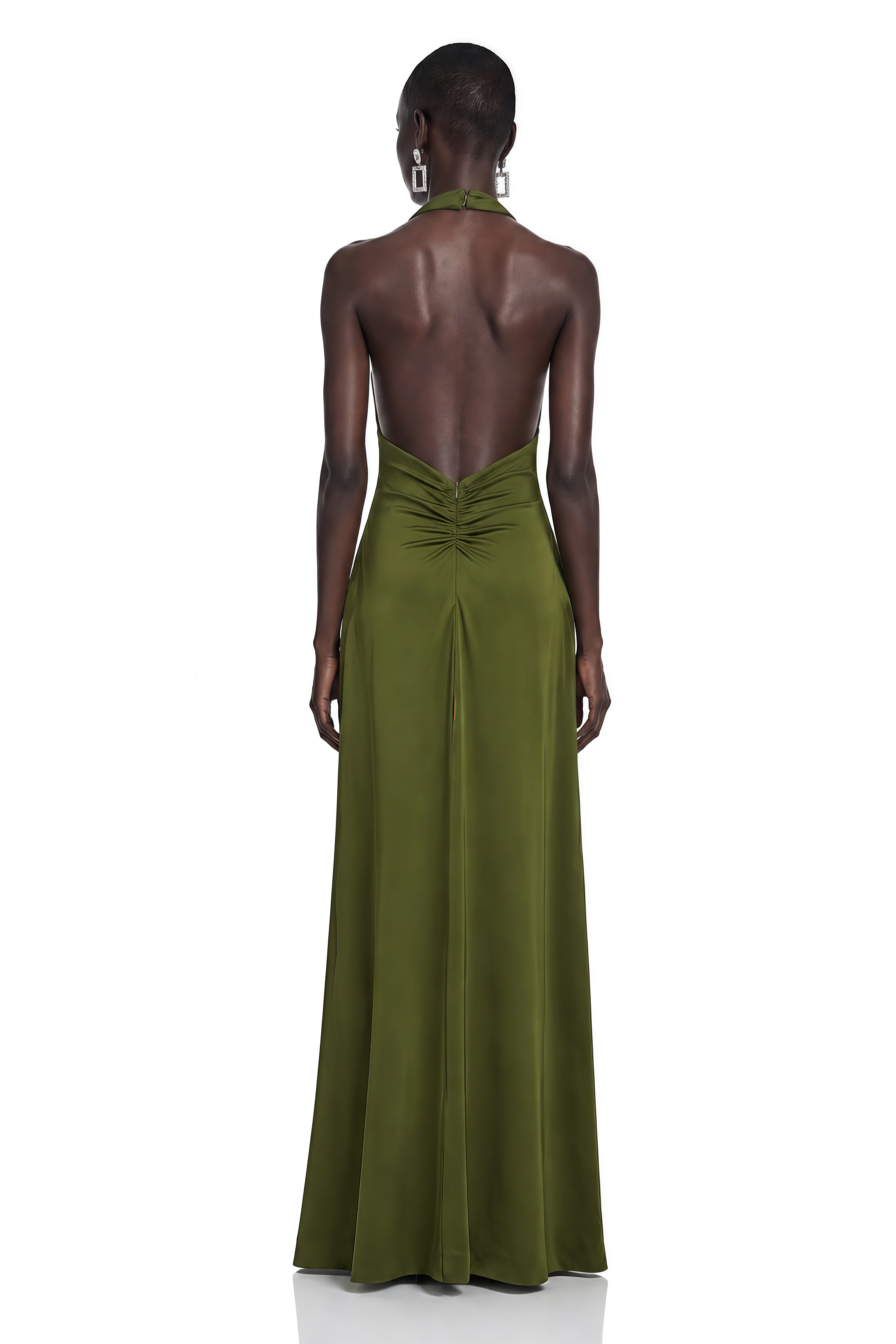 Cressida Olive Green Halterneck Draped Maxi Dress