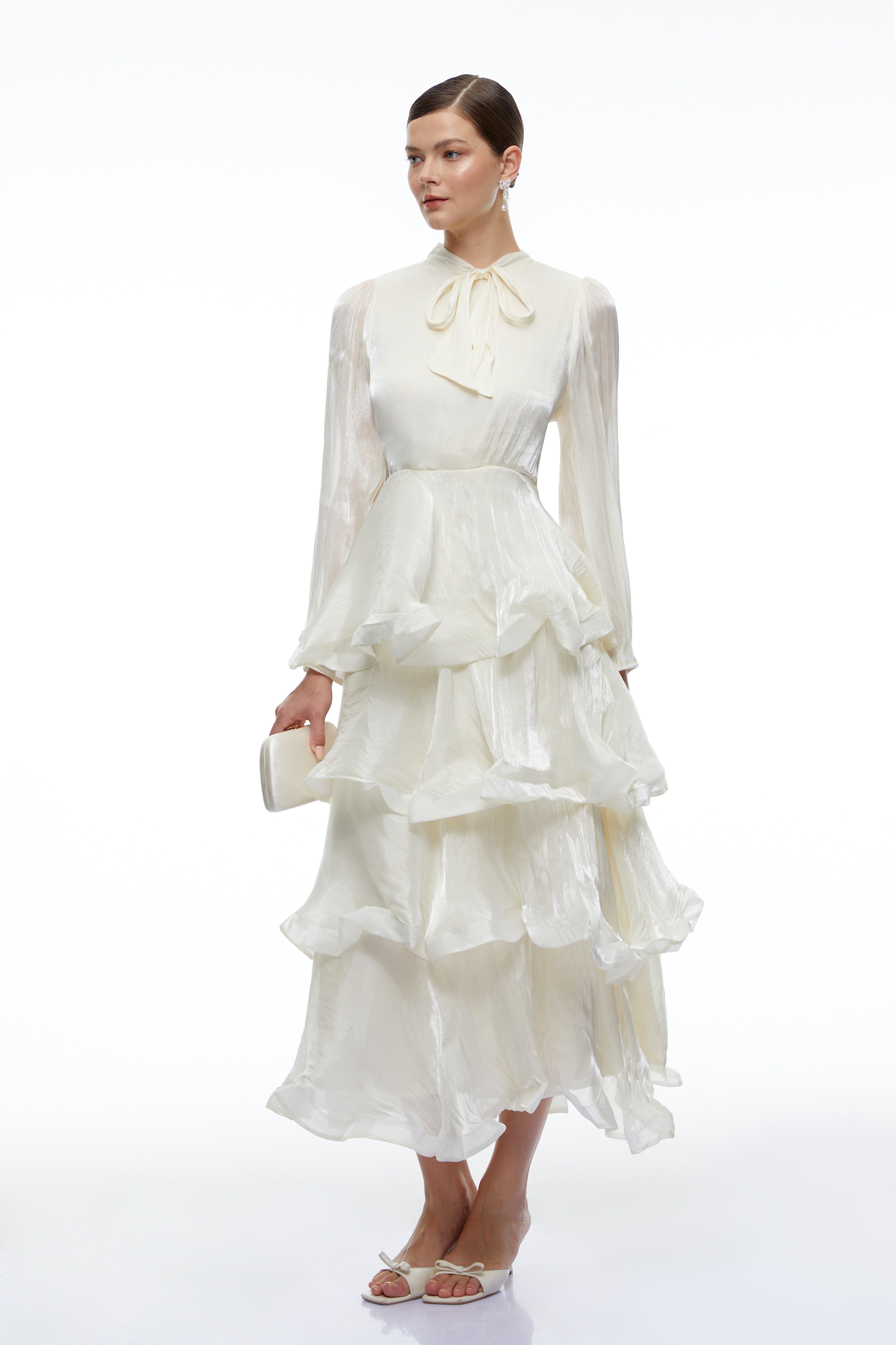 Cressida Ivory Tiered Maxi Dress with Bow Detail