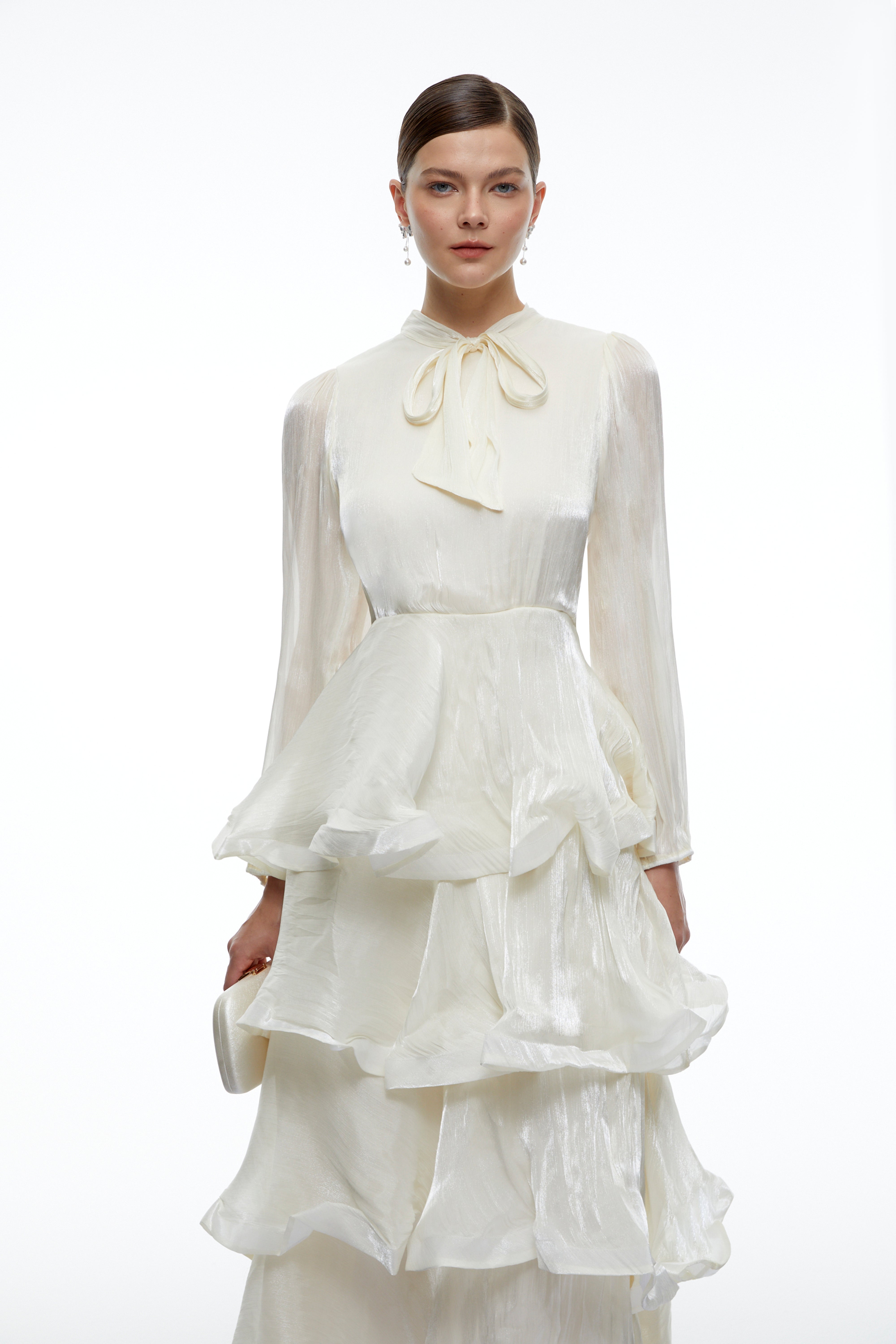 Cressida Ivory Tiered Maxi Dress with Bow Detail