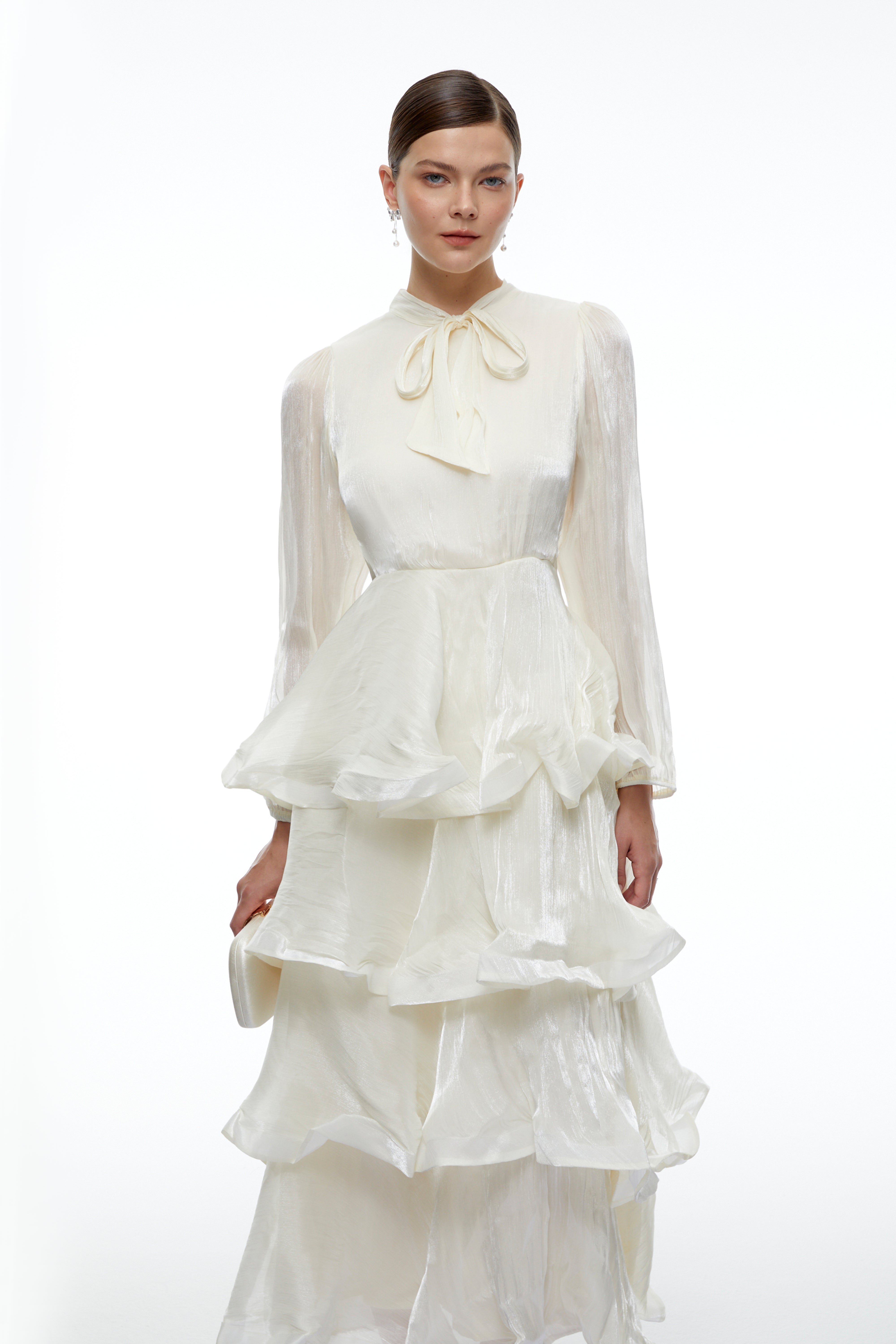 Cressida Ivory Tiered Maxi Dress with Bow Detail