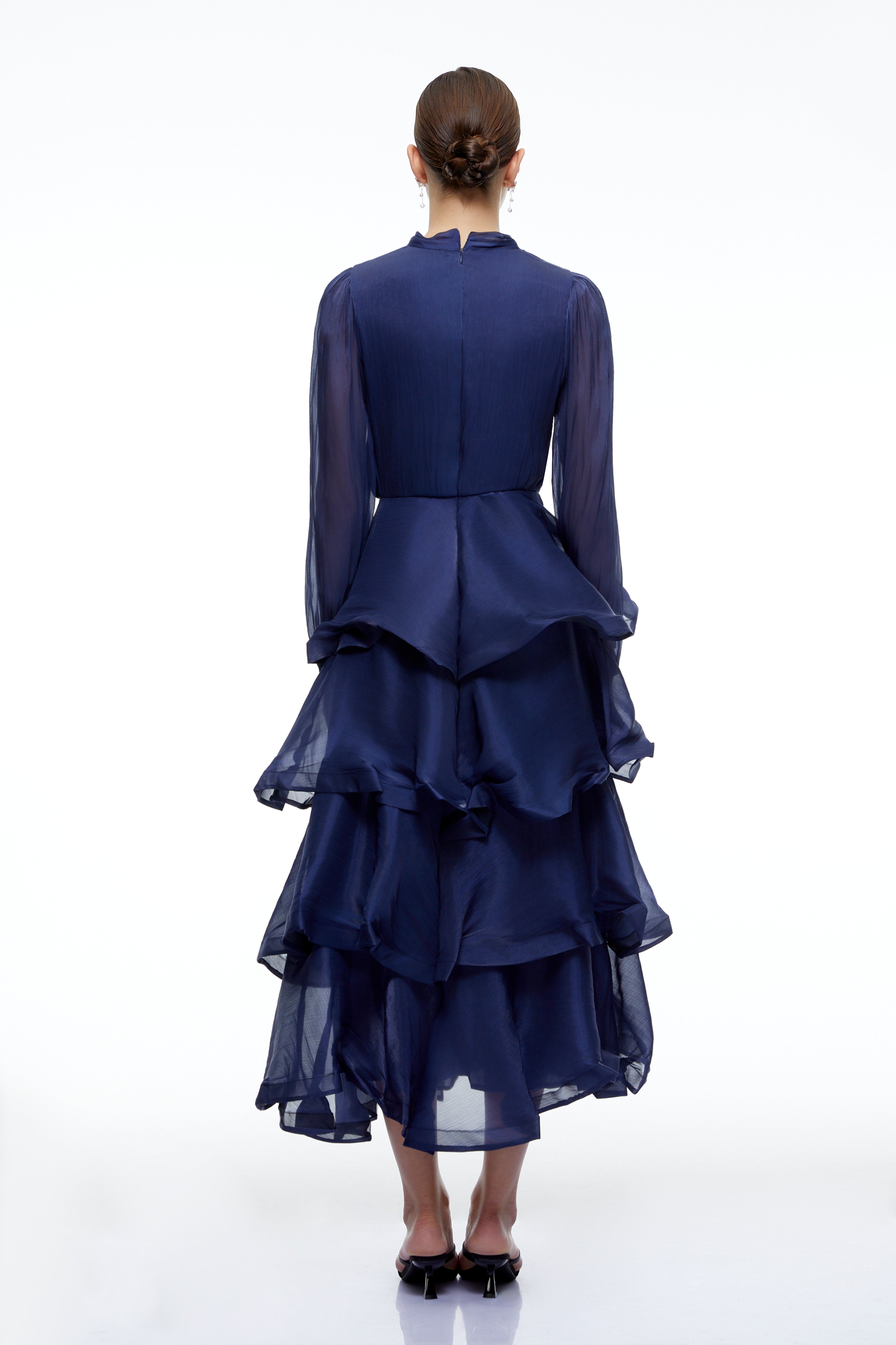 Cressida Navy Blue Tiered Maxi Dress with Bow Detail
