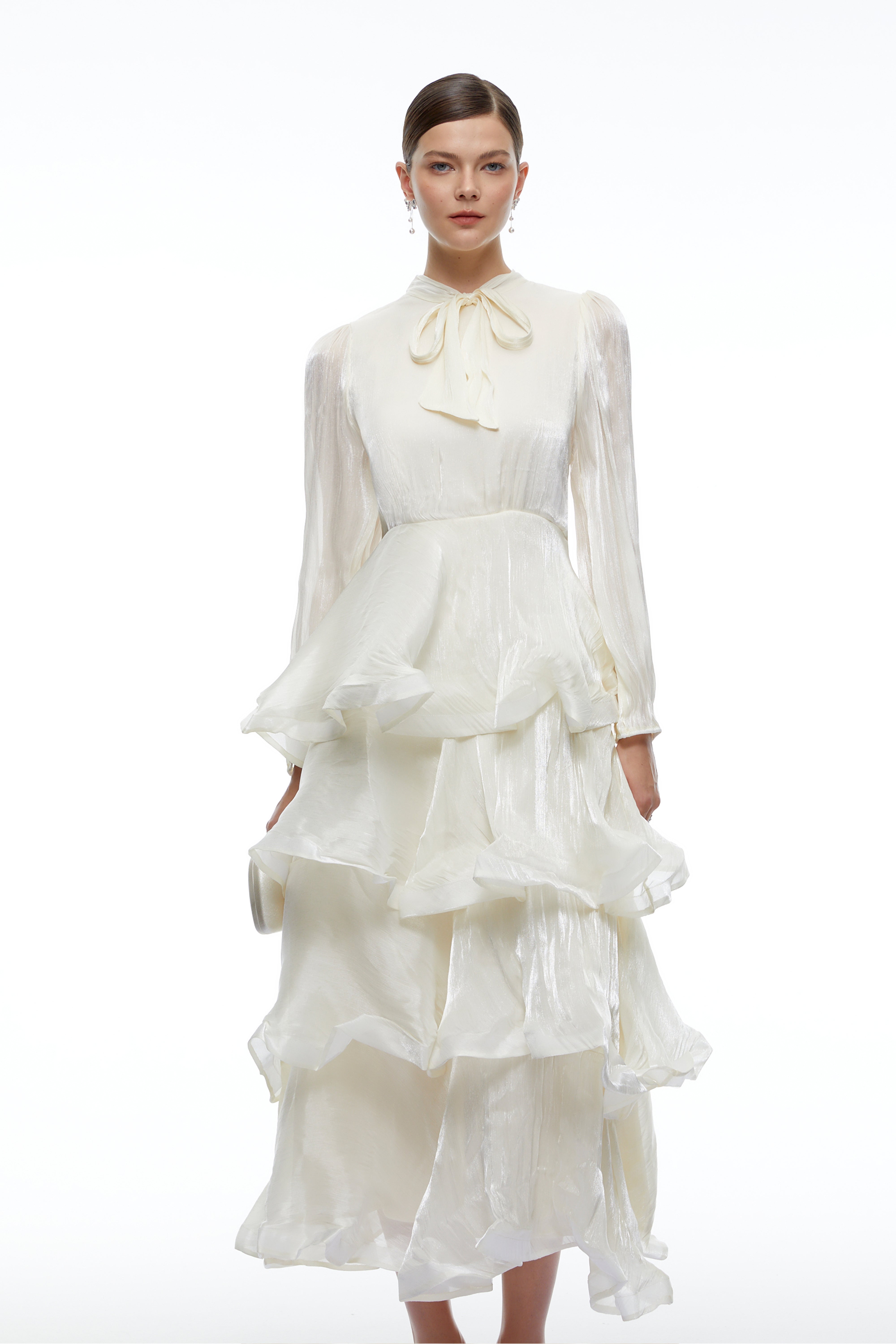 Cressida Ivory Tiered Maxi Dress with Bow Detail