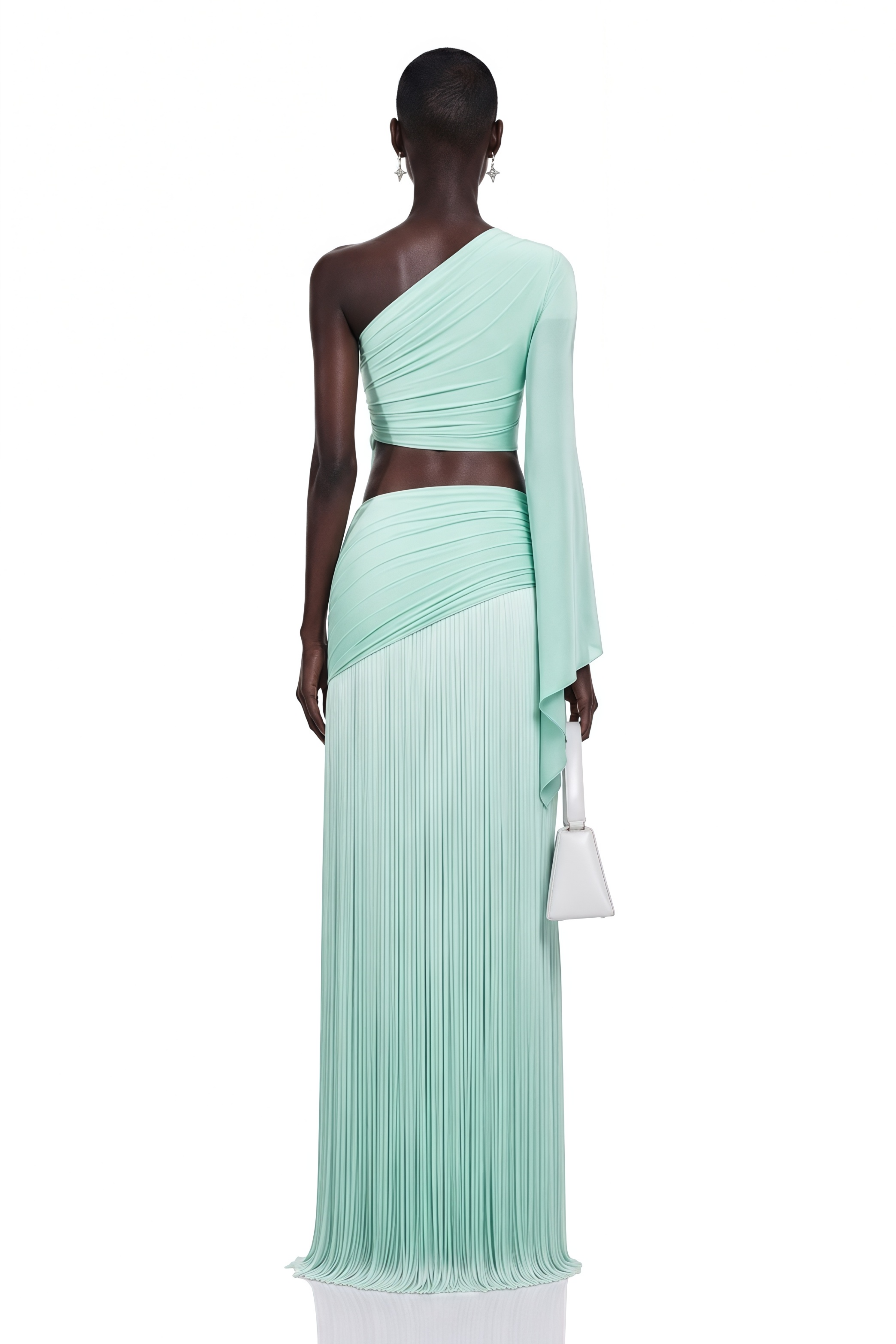 Cybeline Mint Green One-Shoulder Top & Fringe Skirt Set