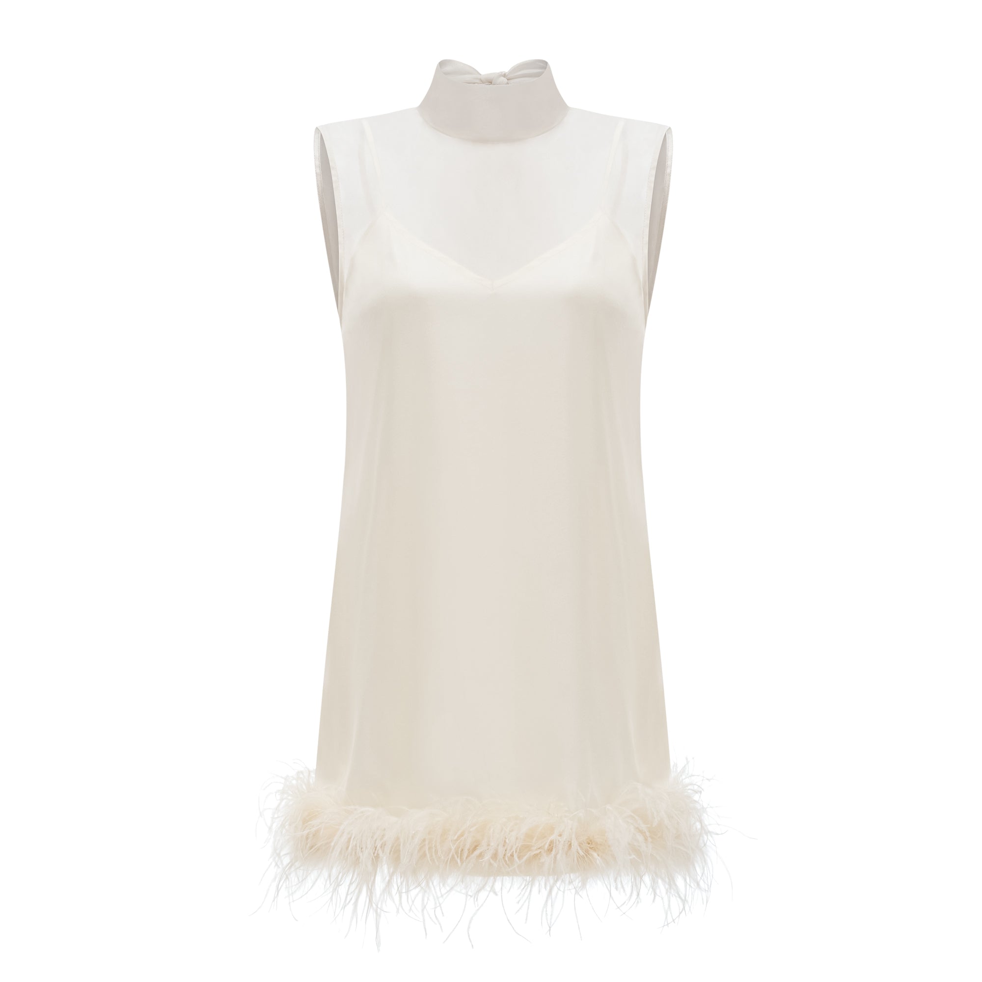 White Feather Trim Mini Dress