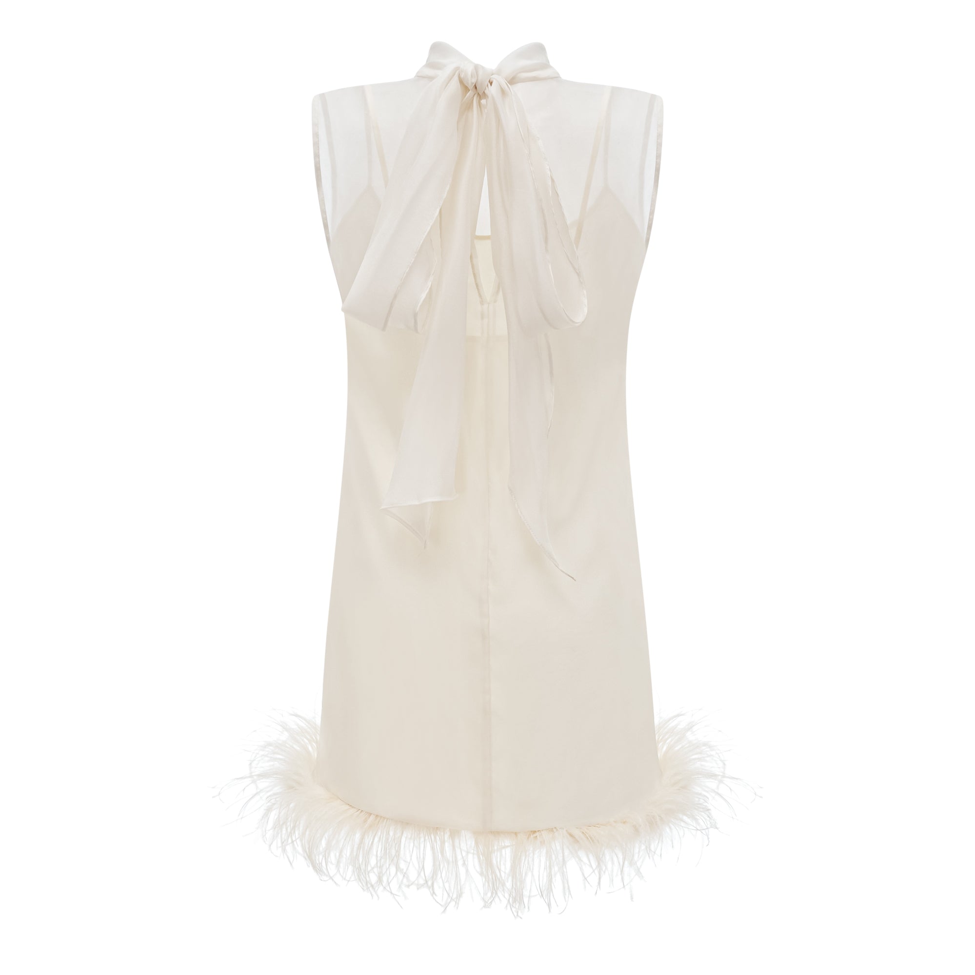 White Feather Trim Mini Dress