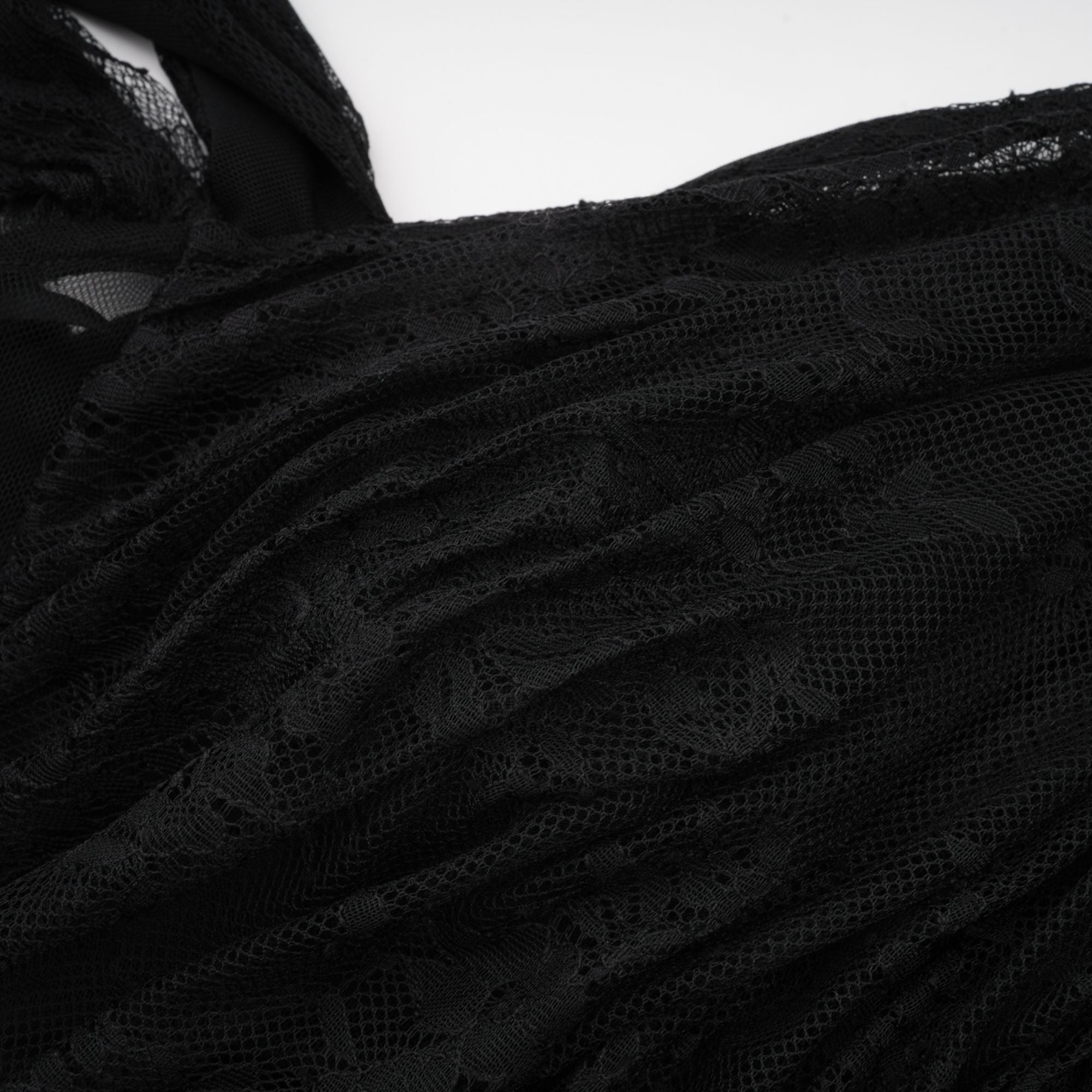 Black One-Shoulder Lace Maxi Dress with Ruched Detailing and High Leg Slit