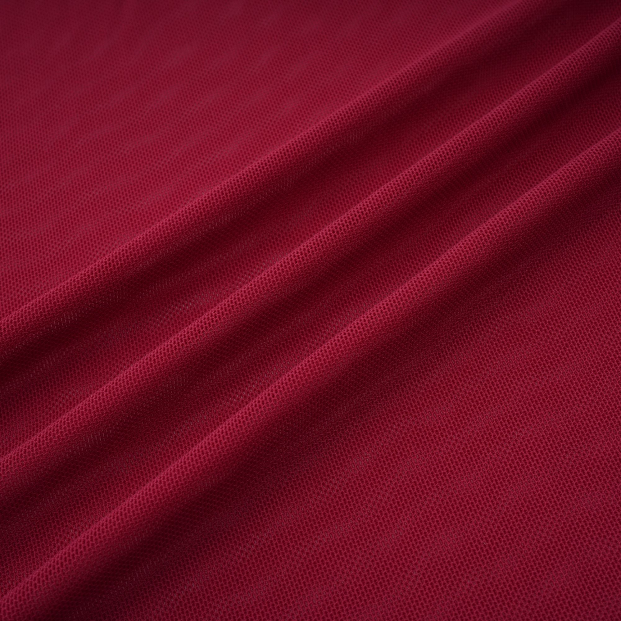 Burgundy ruched gown with a draped high neckline and sheer skirt