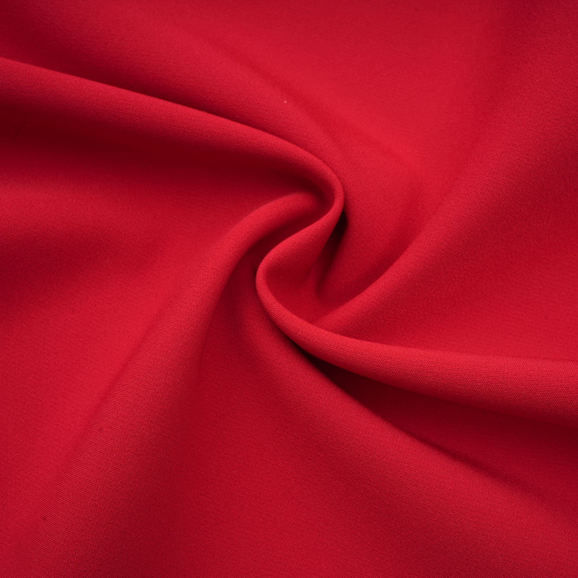 Red off-the-shoulder long-sleeve dress with a pleated skirt panel